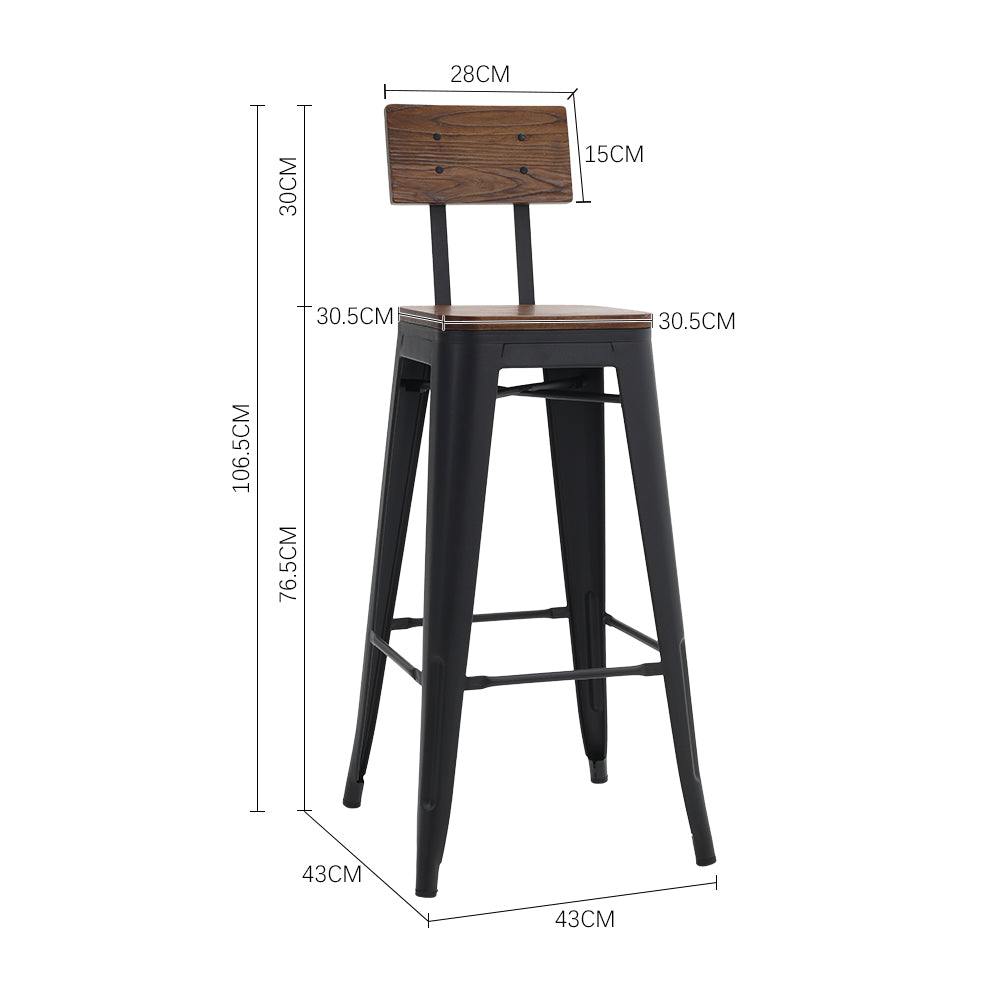 New Set of 2 Metal Breakfast Bar Stools with Backrest
