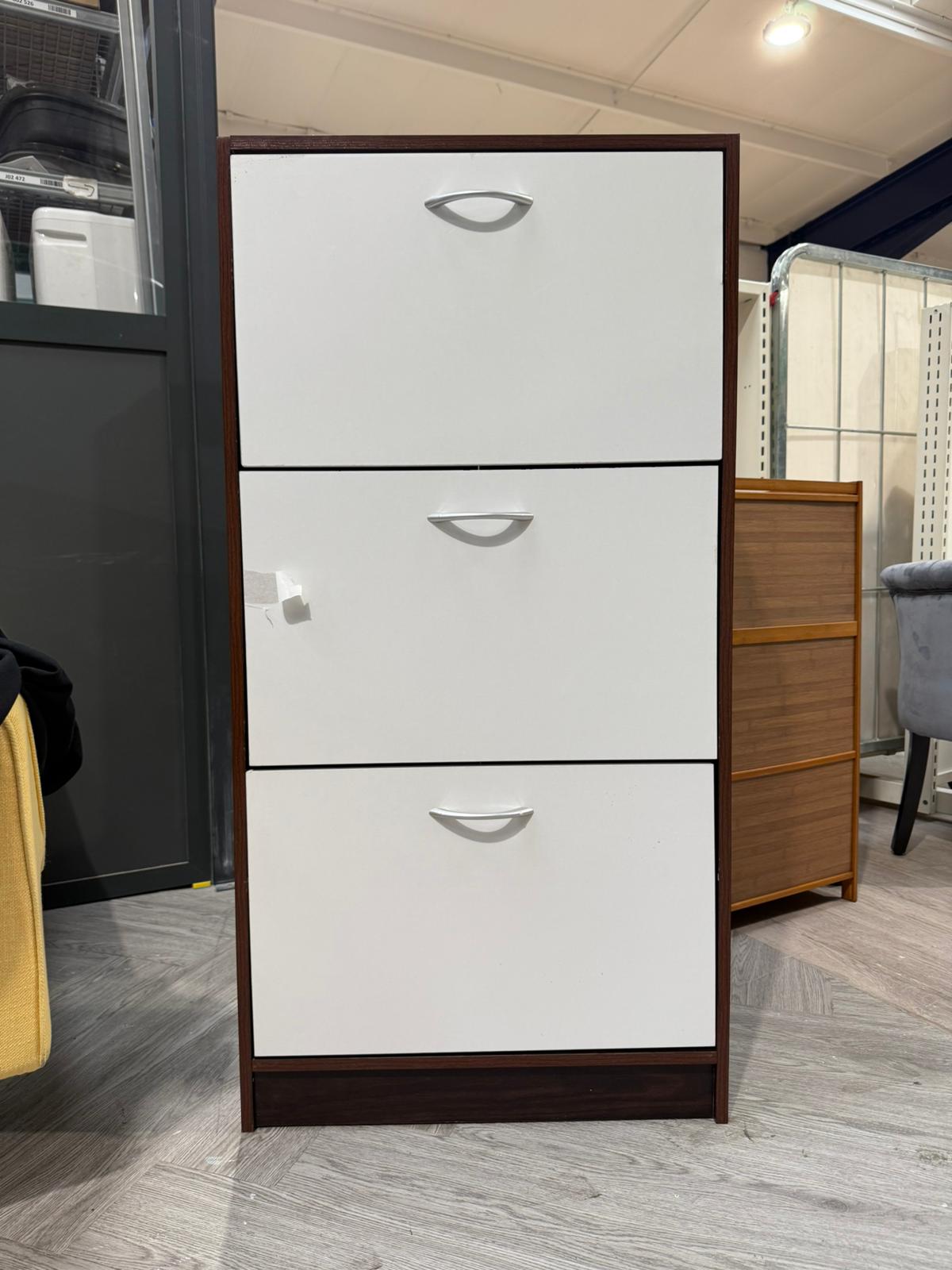 3 Tier Wooden Flip Down Shoe Cabinet with Metal Handles