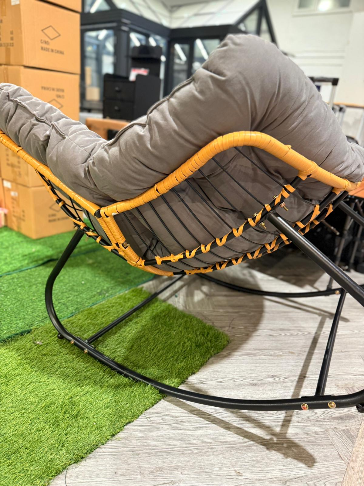 Modern Bird's Nest Rocking Chair with Seat Cushion Grey and Black