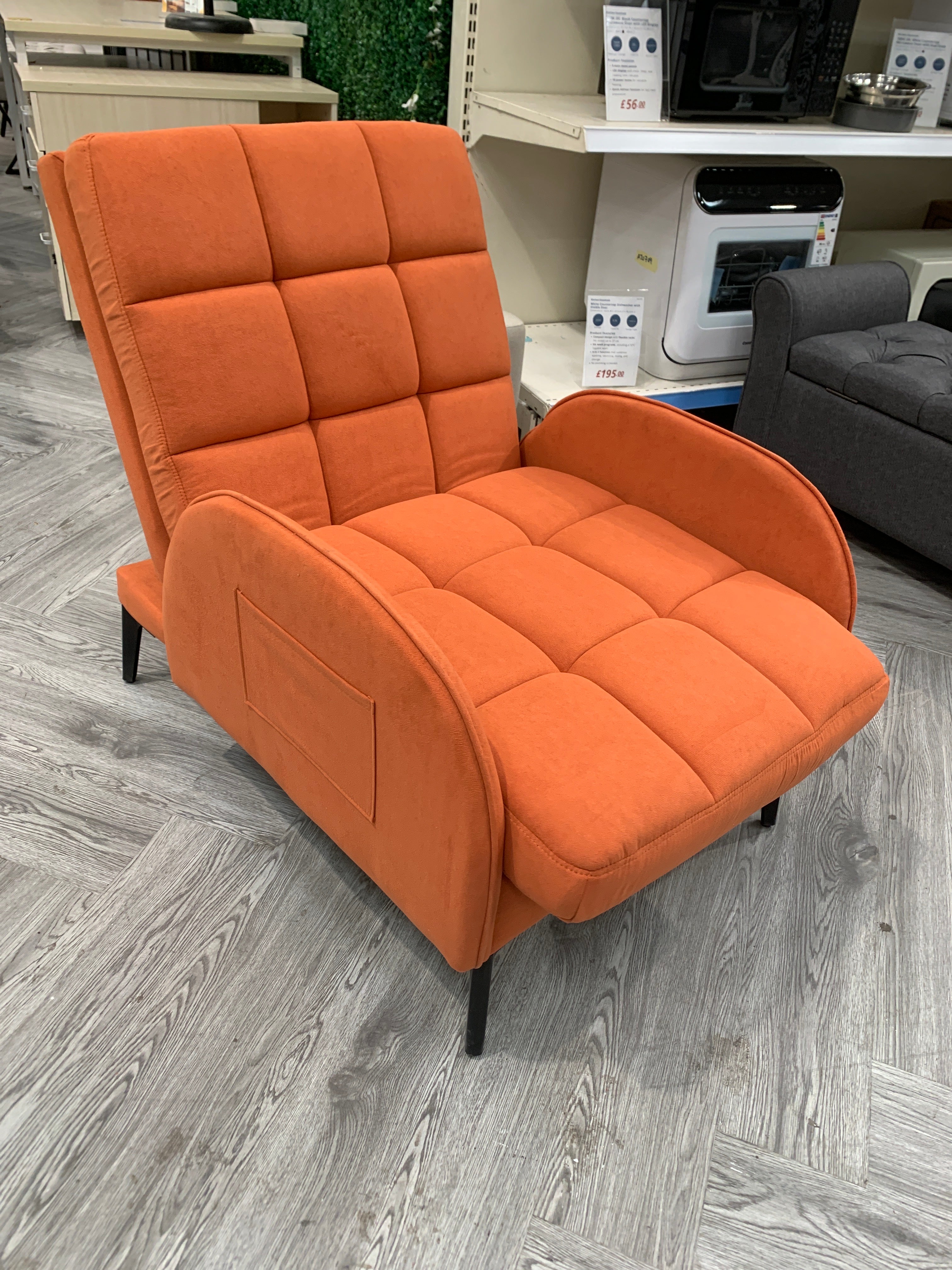 Orange Leisure Recliner with Footstool Metal Legs