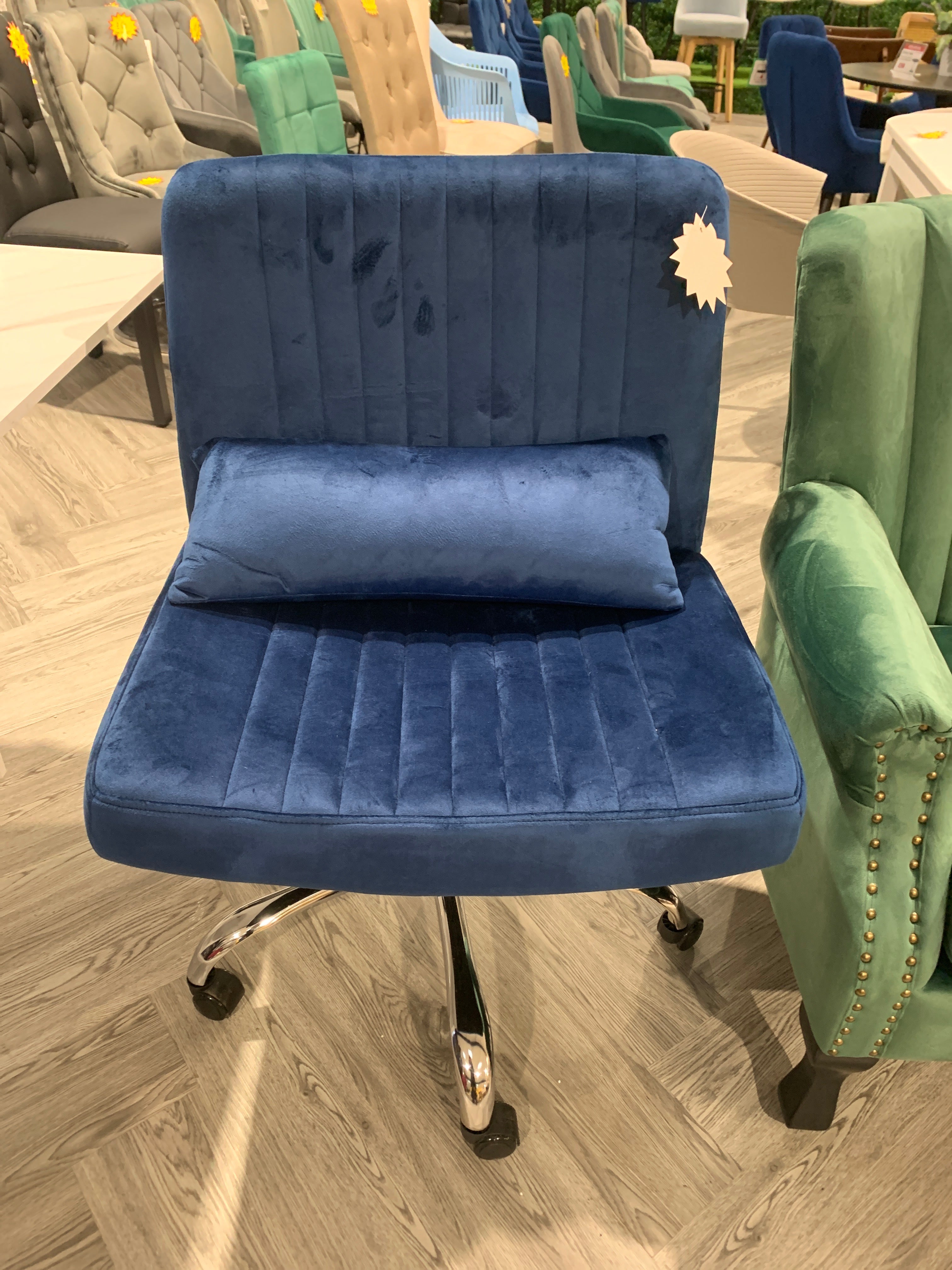 Adjustable Velvet Cross Legged Seating Office Chair with Cushion Blue