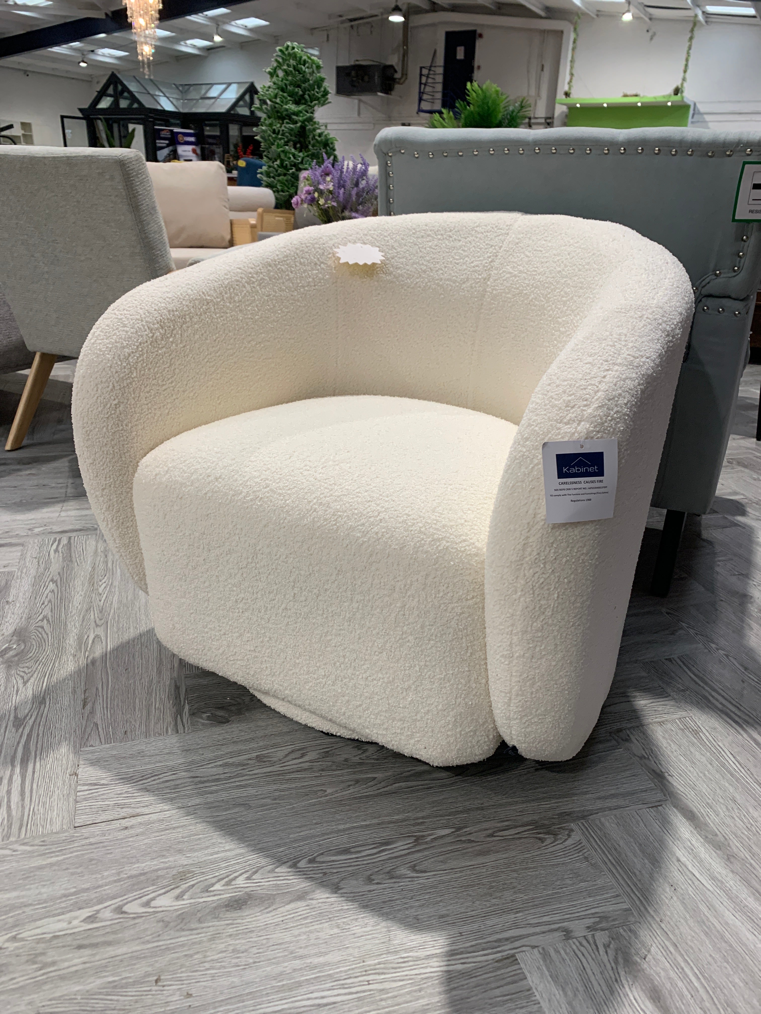 Swivel Tub Chair Boucle Upholstered Single Sofa White