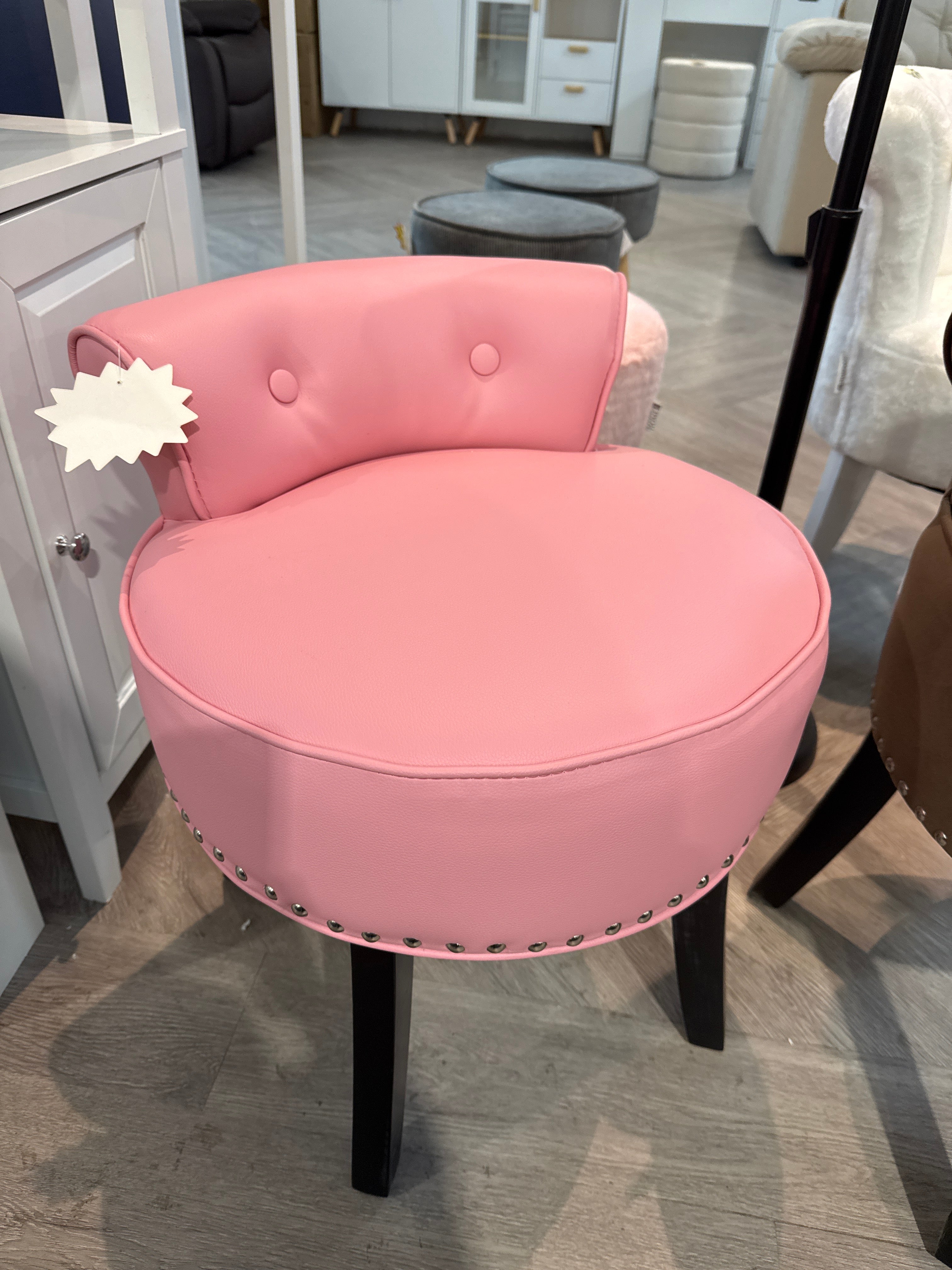 Pink PU Leather Nailhead Dressing Table Stool