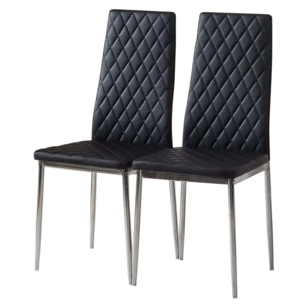 New Set of 4 Diamond Brushed PU Leather Upholstered Dining Chair Black