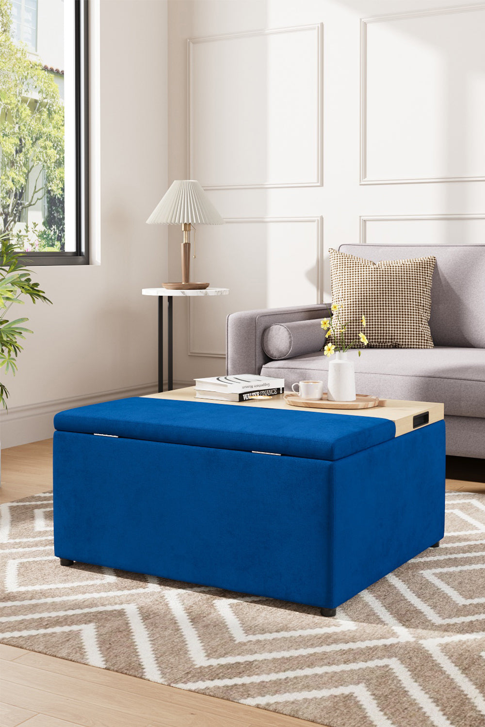 Velvet Upholstered Storage Ottoman Stool