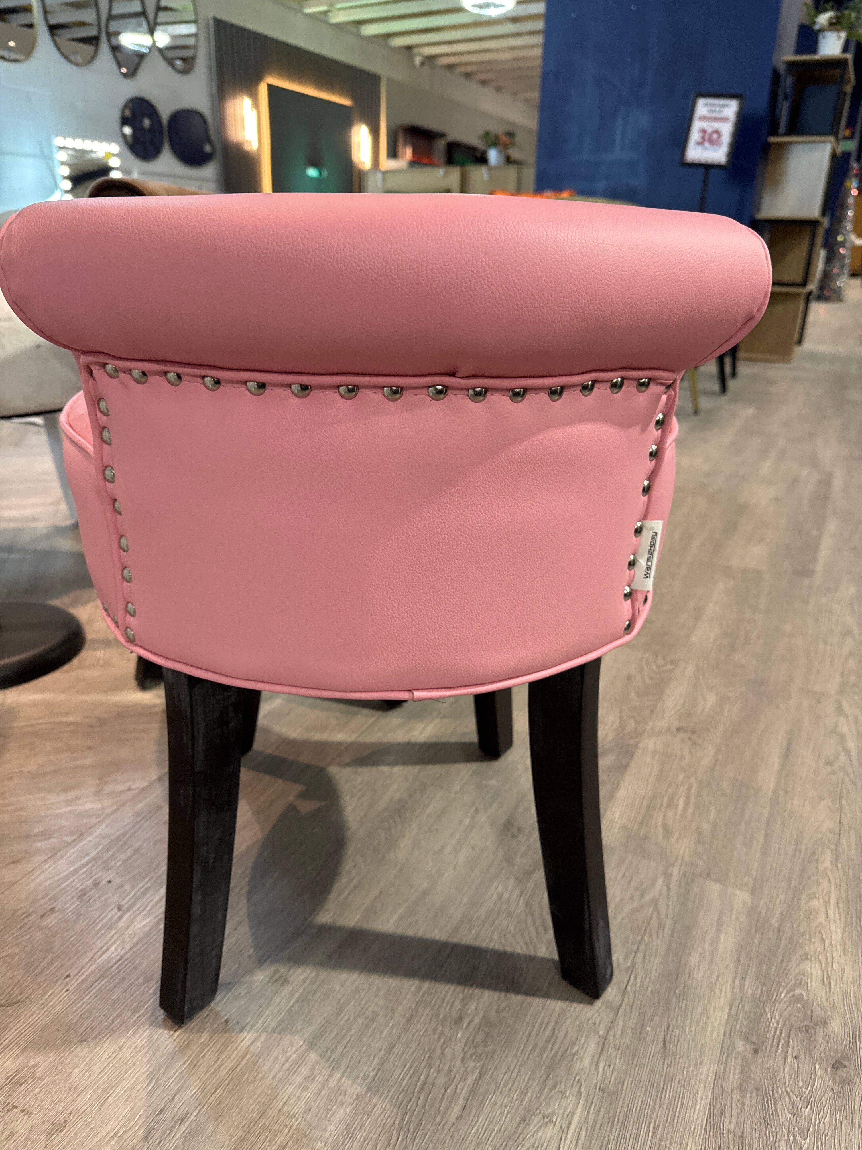 Pink PU Leather Nailhead Dressing Table Stool