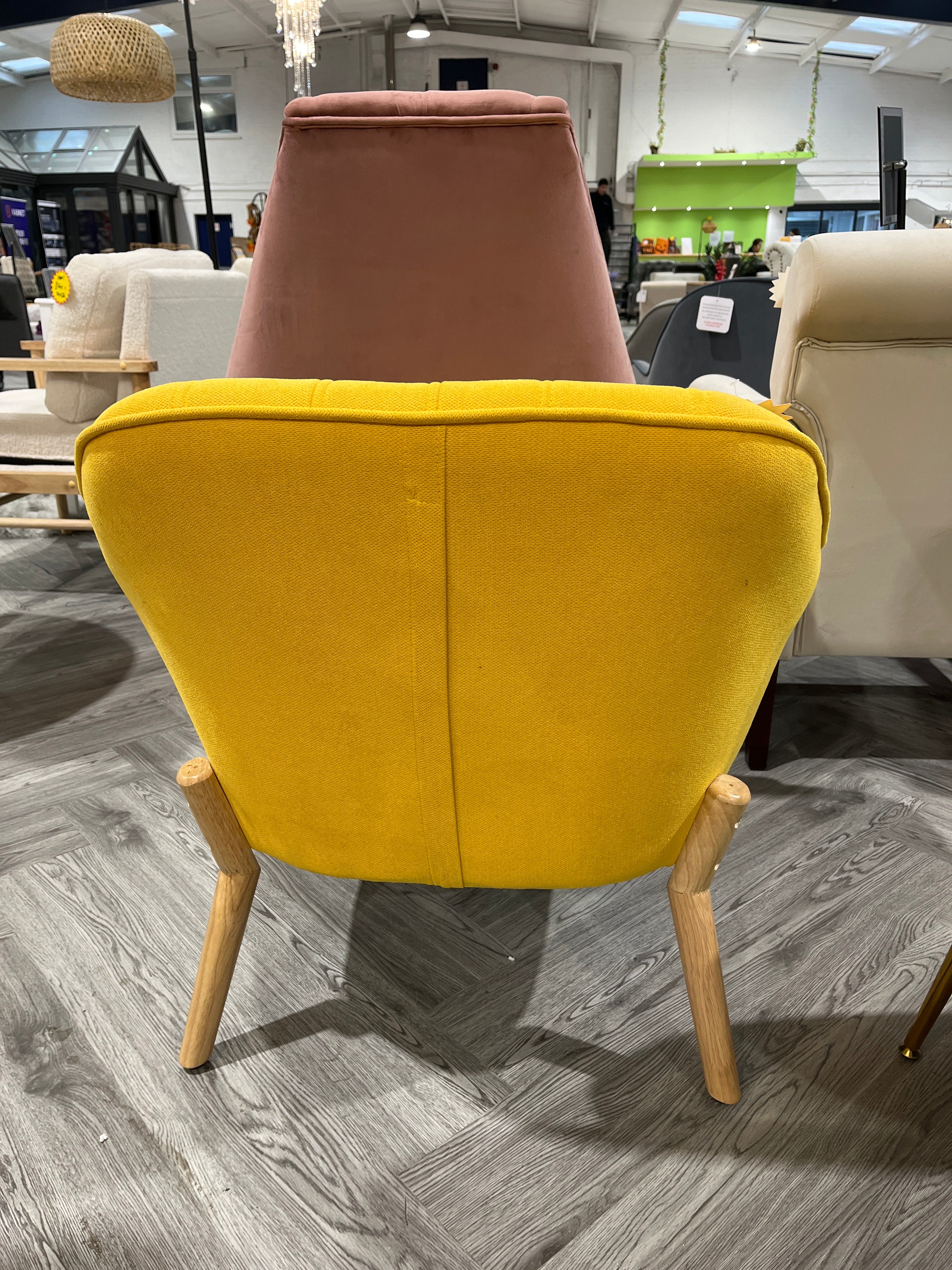 Yellow Modern Faux Wool Single Sofa Chair with Wooden Legs and a Cushion