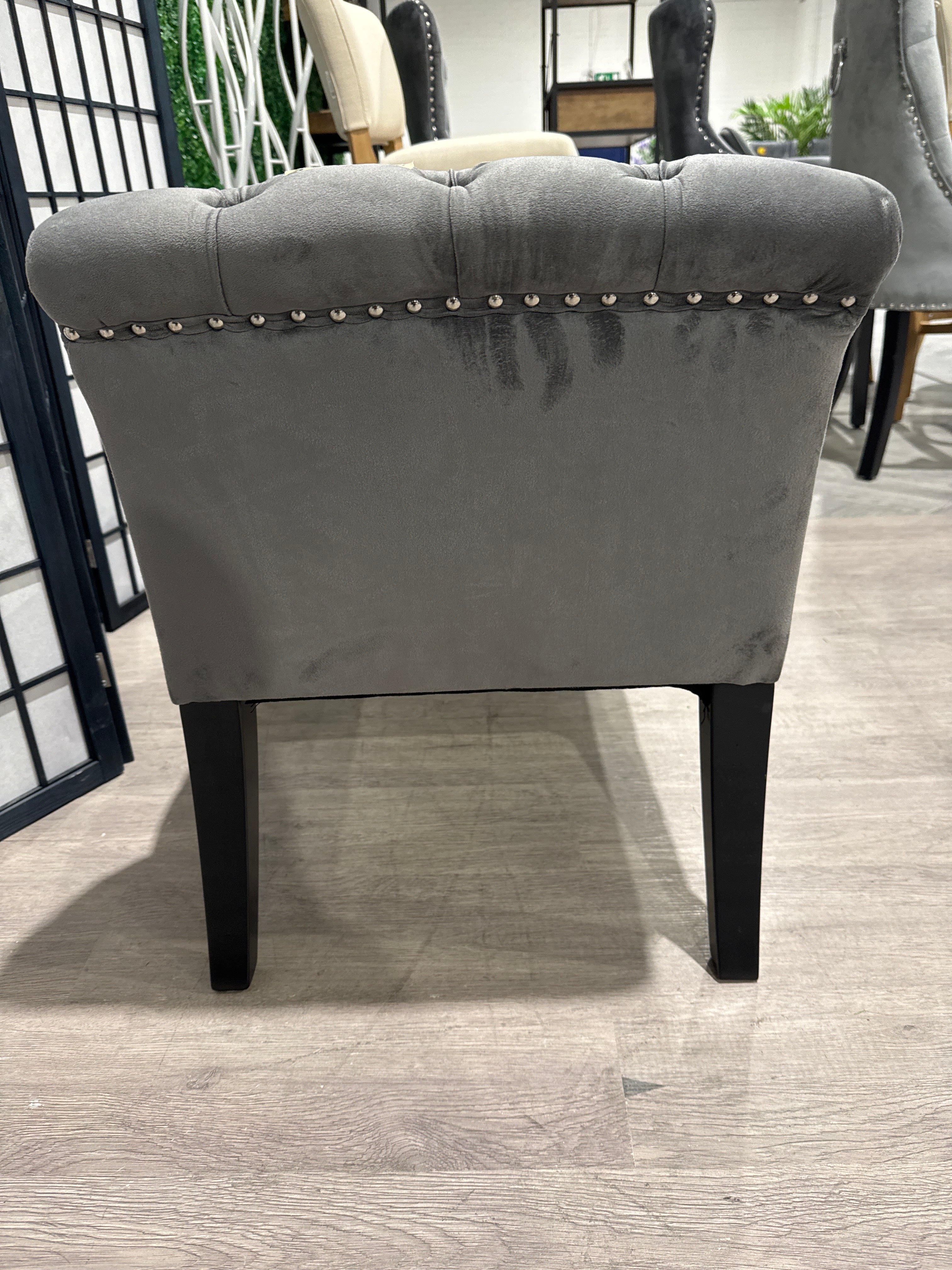 Grey Armed Velvet Buttoned Bed Bench