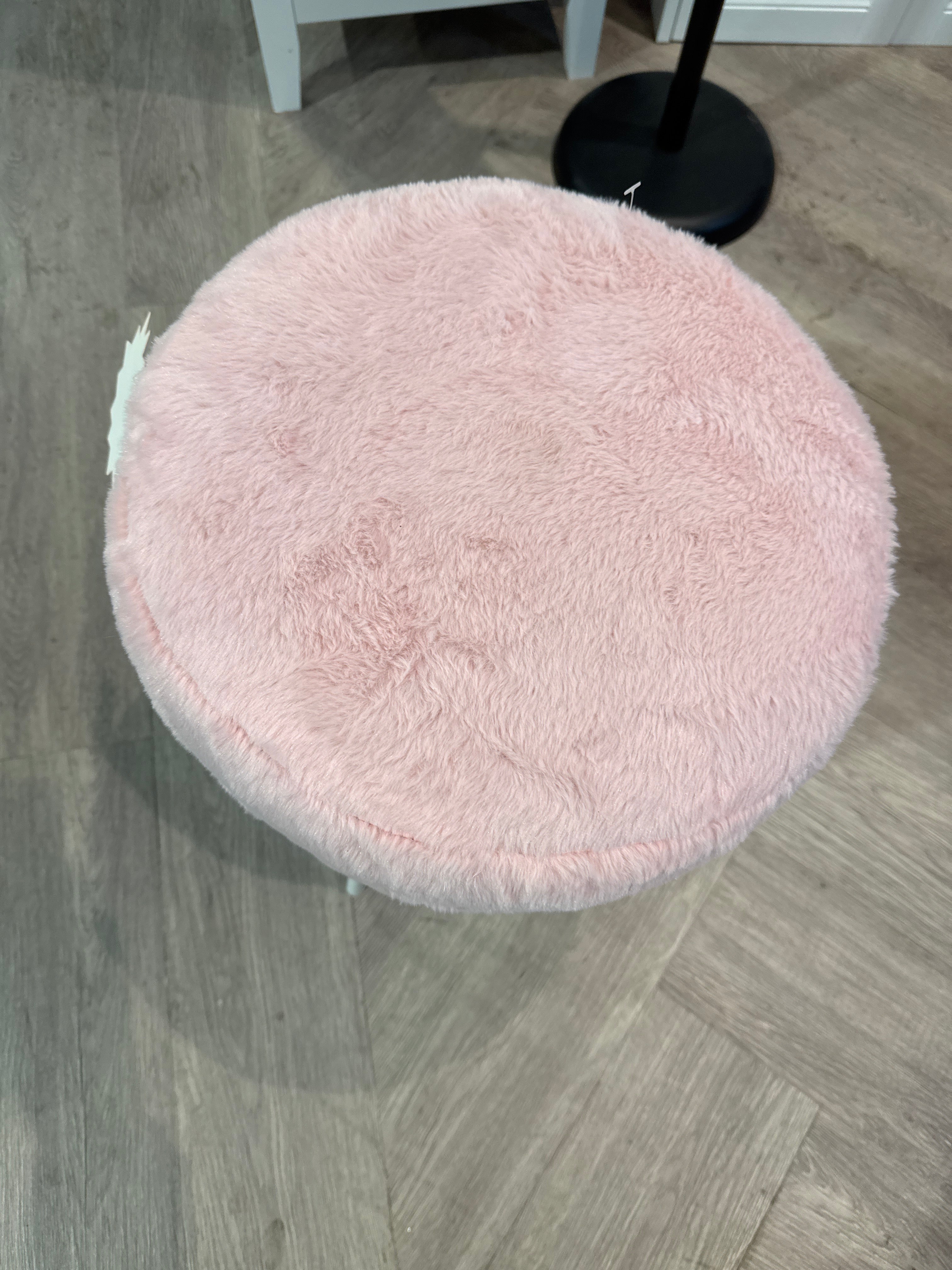 Pink Round Plush Dressing Table Vanity Stool with Metal Legs