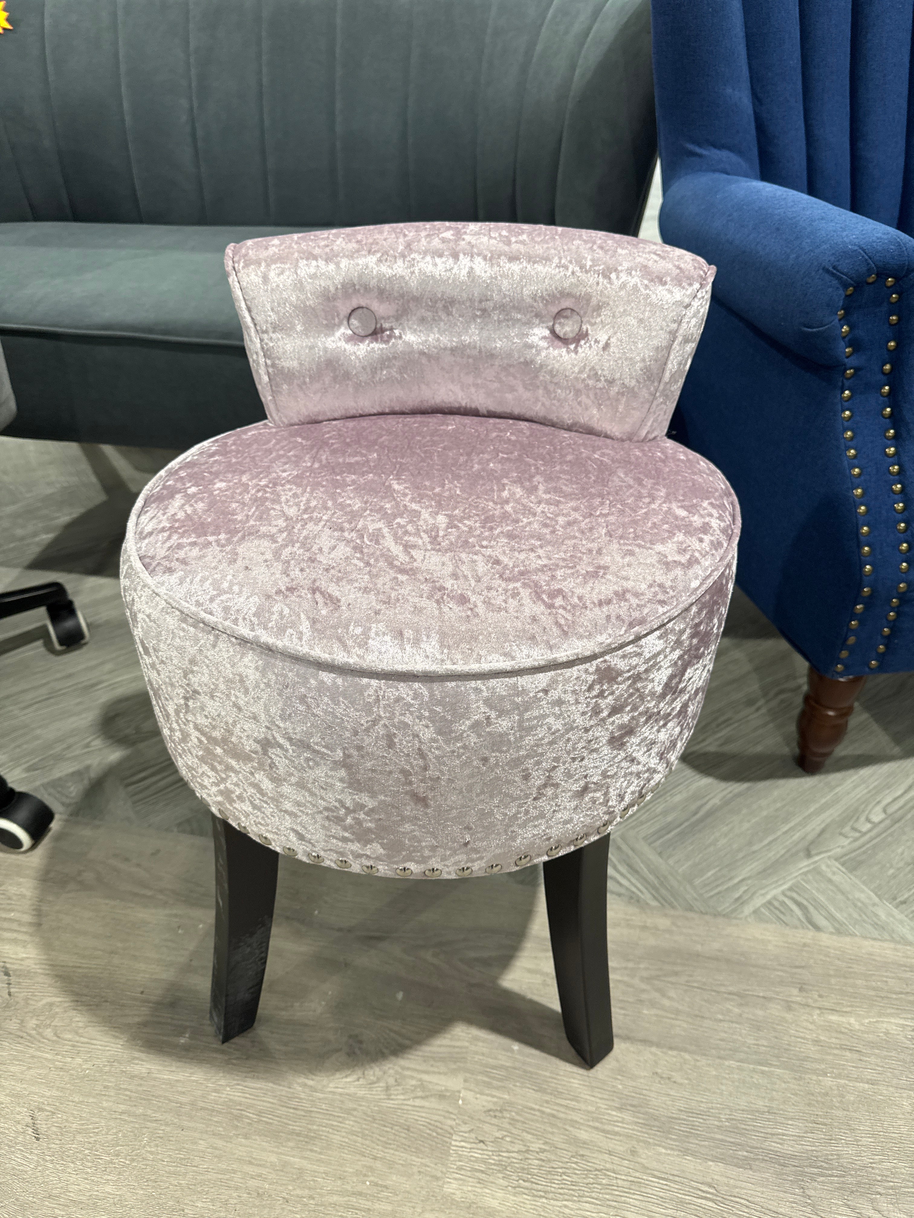 Pink Ice Velvet Nailhead Dressing Table Stool