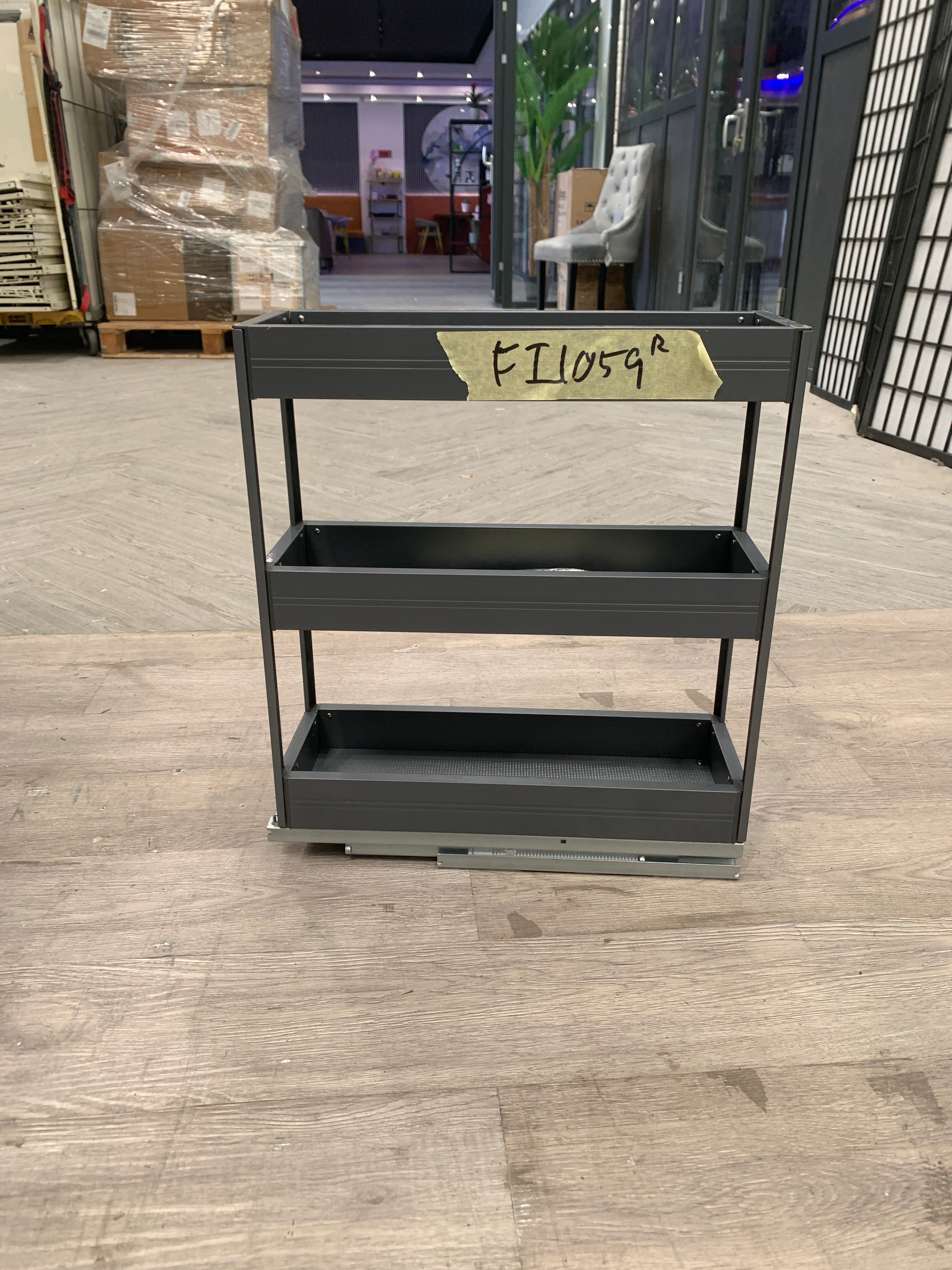 3 Tier Kitchen Cabinet Pull Out Aluminium Shelf Grey