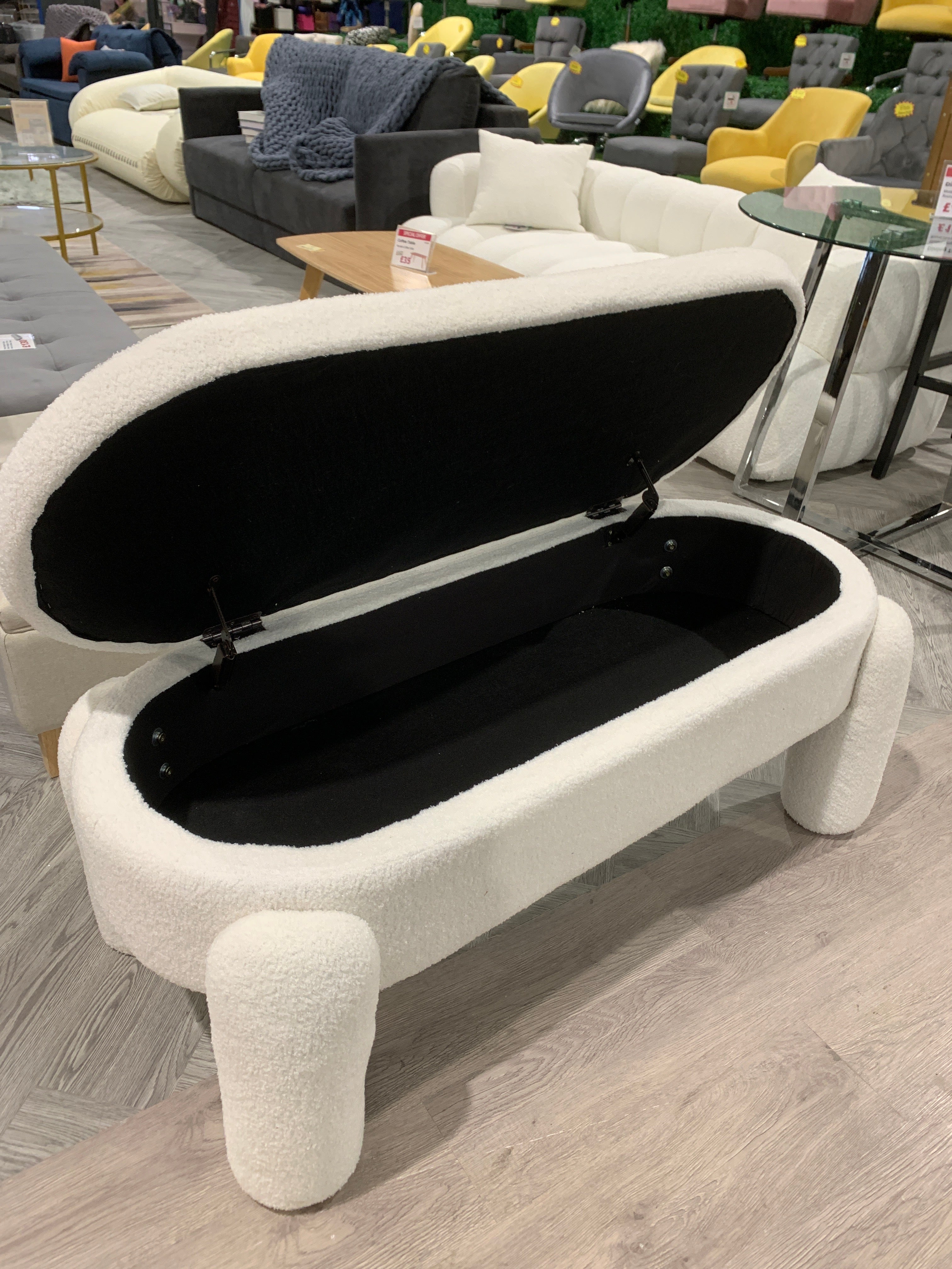 White Teddy Fleece Upholstered Storage Bench Foot Rest