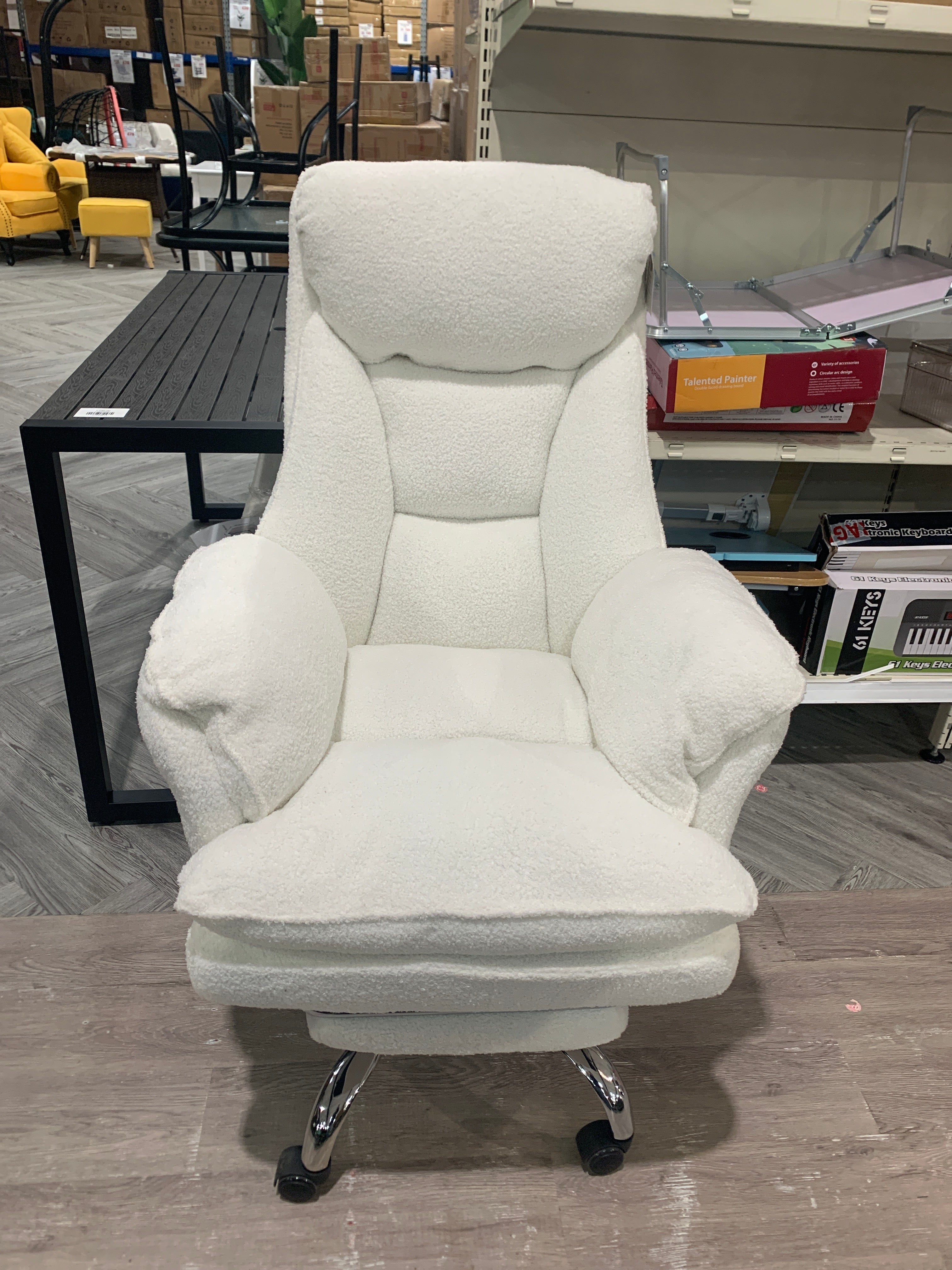 Teddy Fleece Upholstered Reclining Office Chair with Footrest White