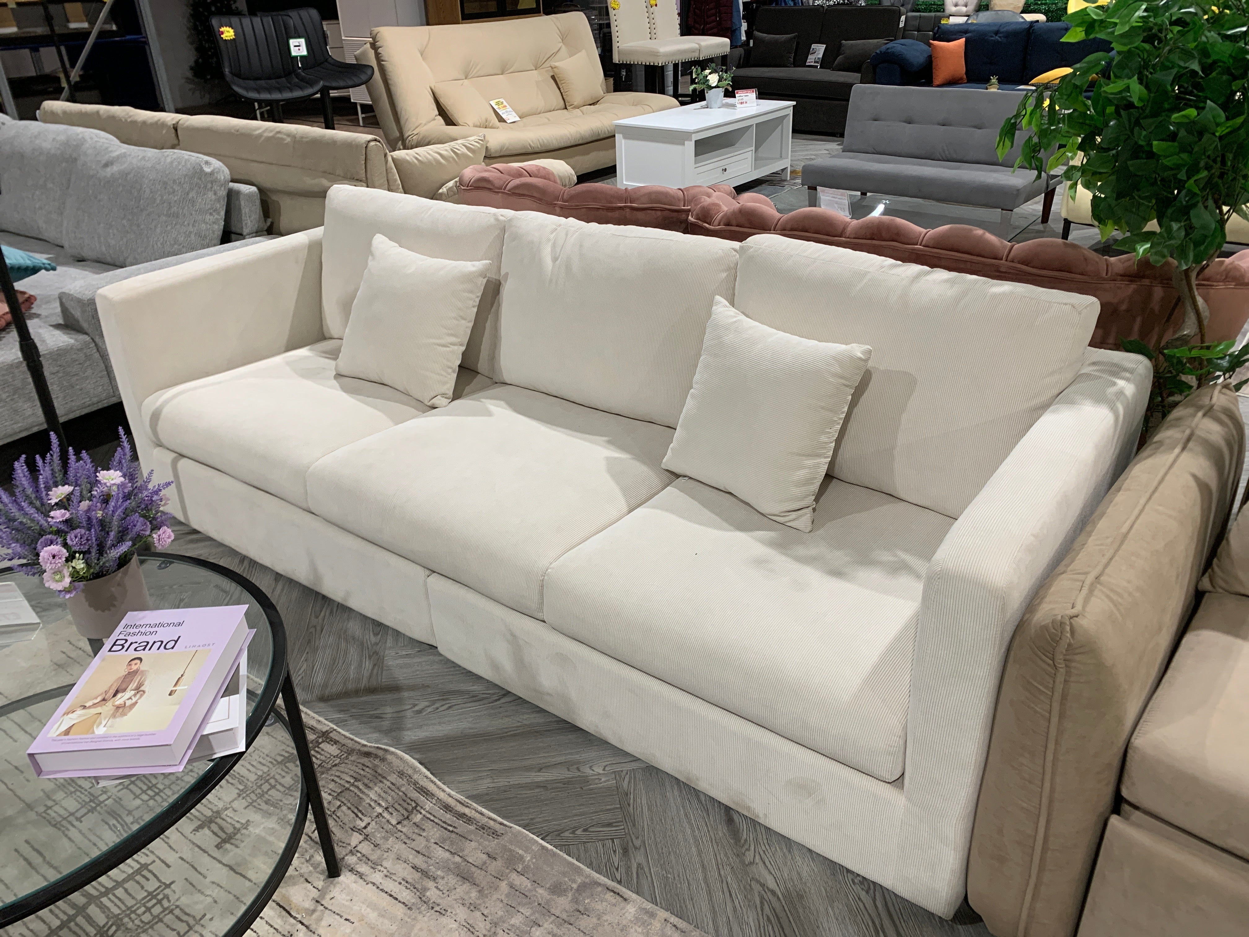 Off White Luxury Fabric 3-Seater Sofa