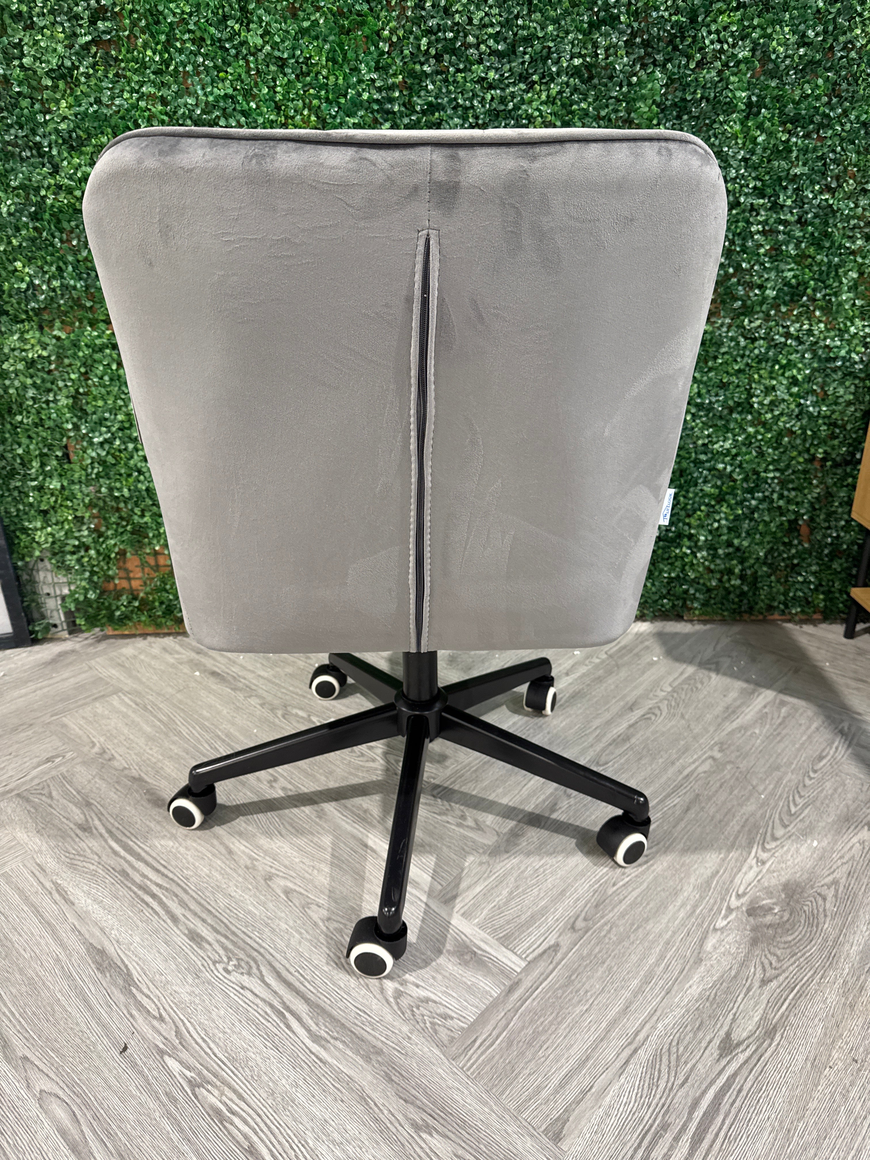 Grey Buttoned Swivel Office Chair with Armrest