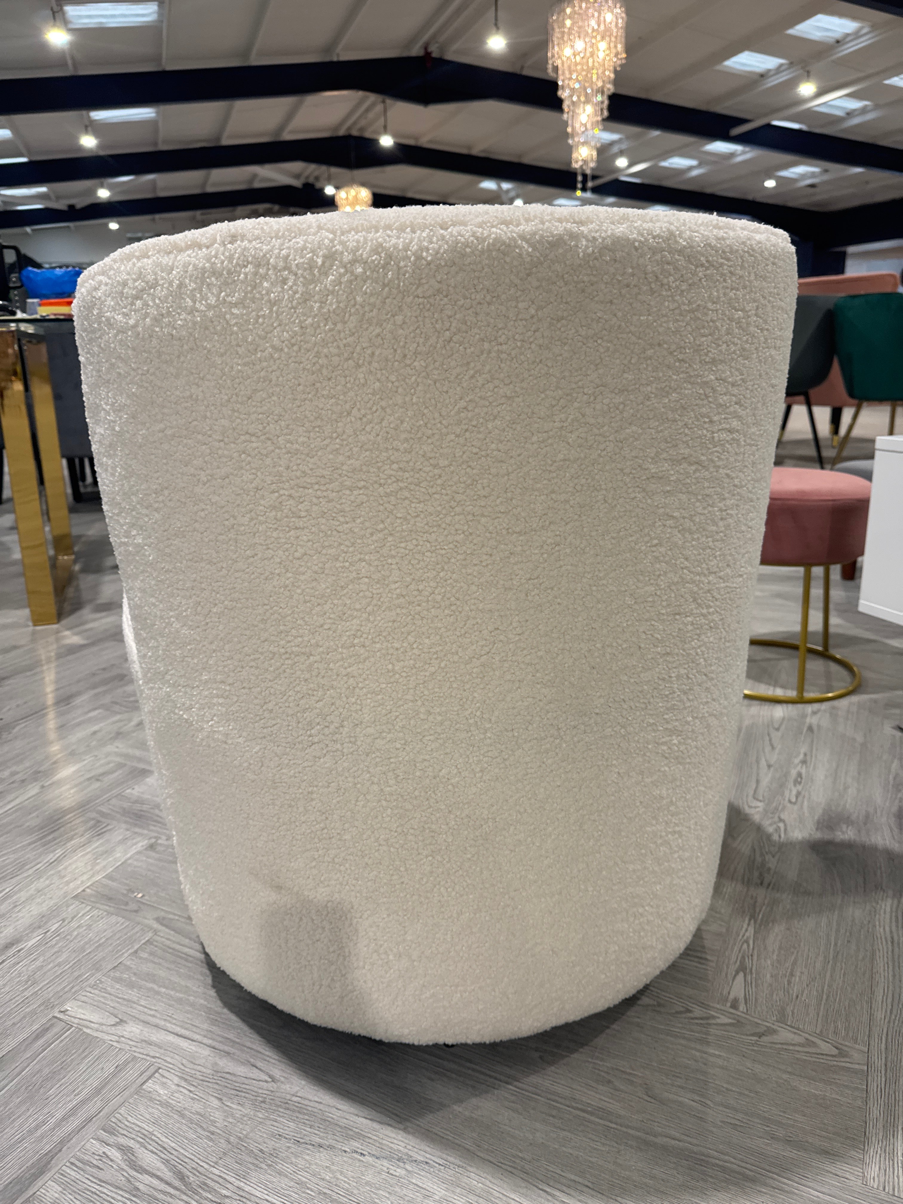 Teddy Fur Boucle Upholstered Swivel Barrel Chair with Pillow