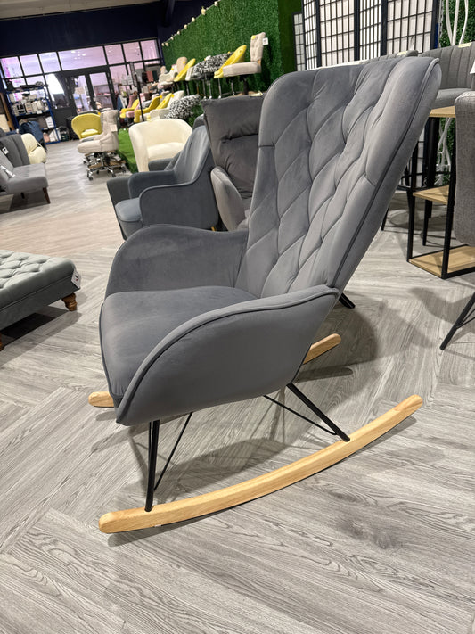 Grey Modern Upholstered Rocking Chair for Living Room Bedroom