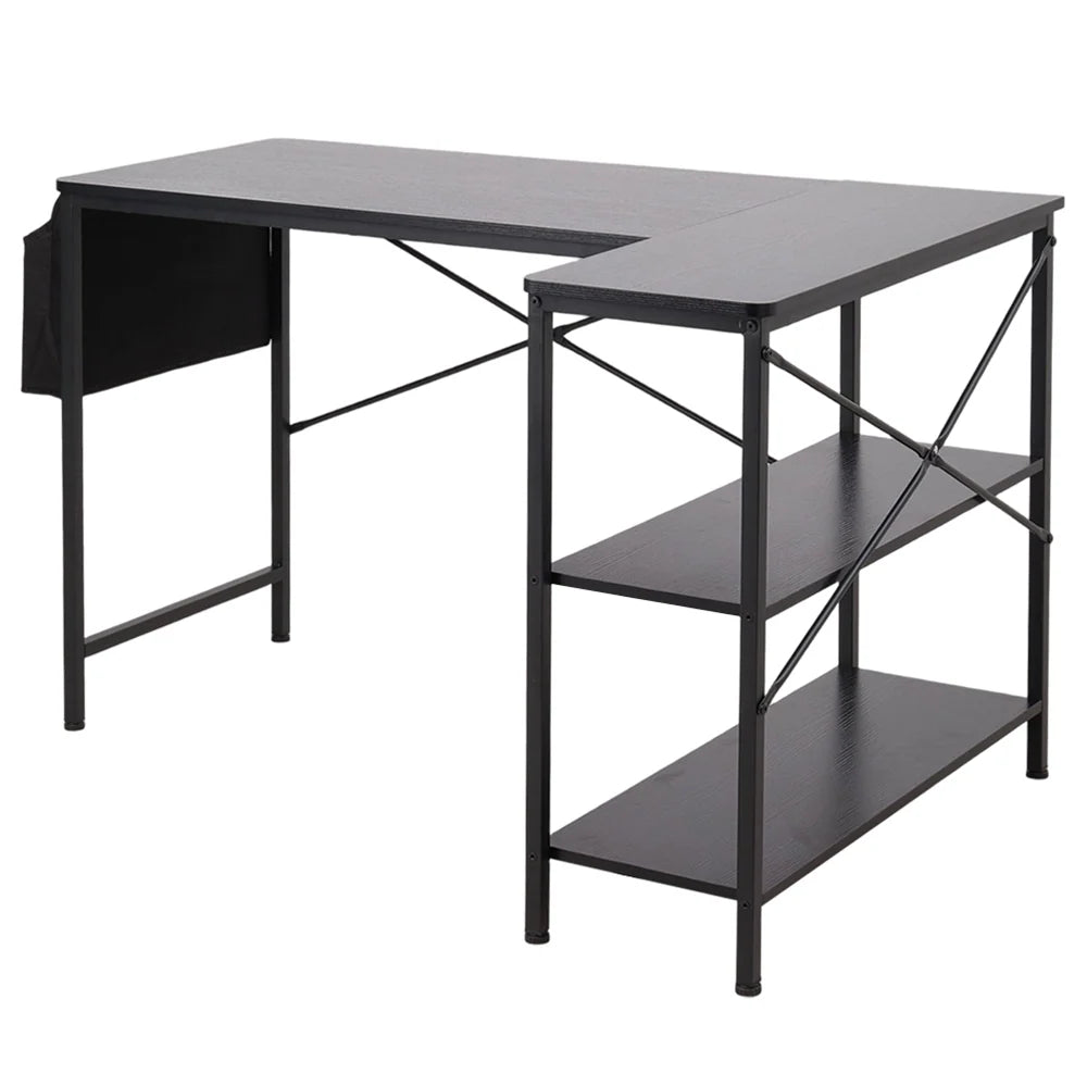 New L Shaped Office Desk with Storage Bag Black