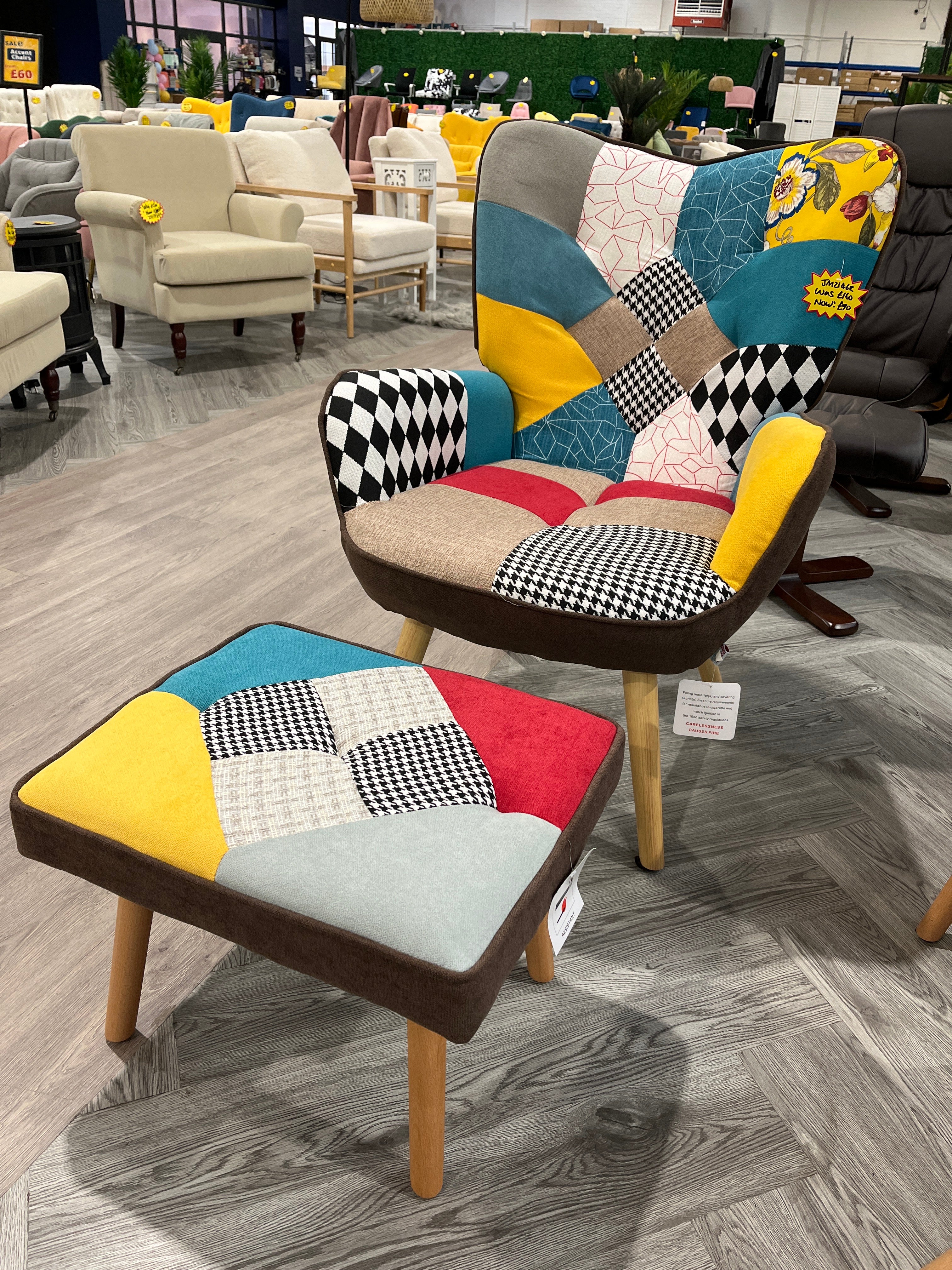 Patchwork Armchair with Footstool