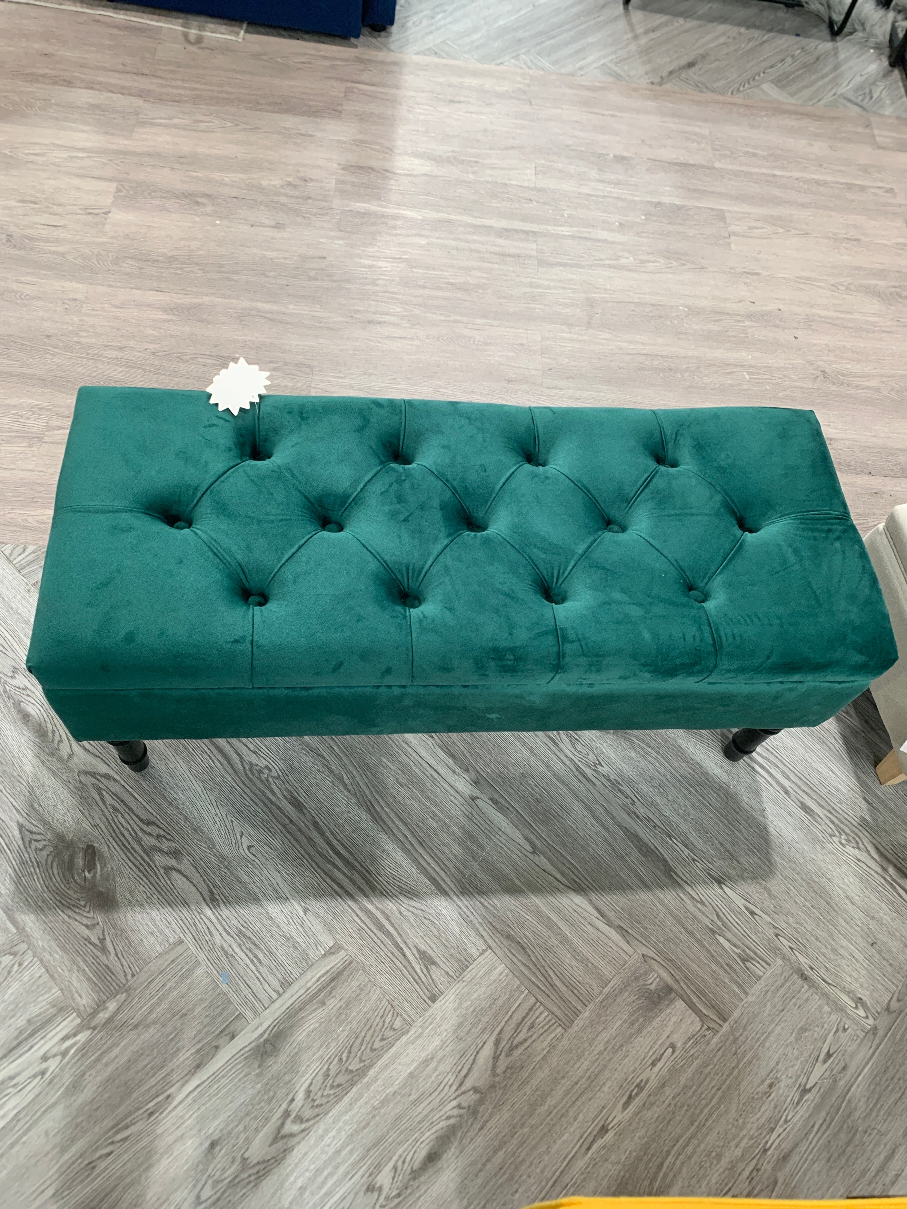 Green Buttoned Velvet Storage Bench