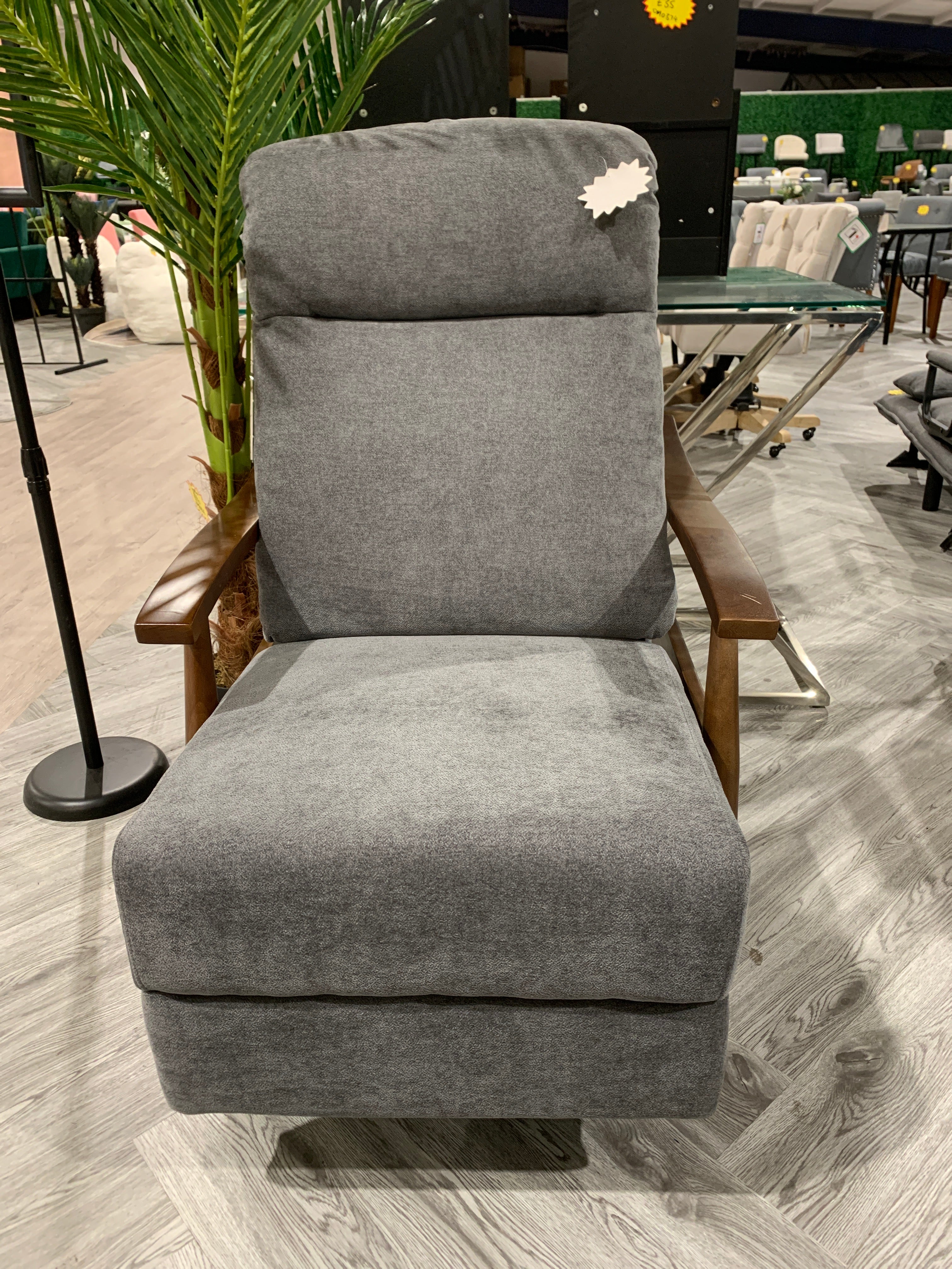 Grey Manual Recliner Armchair with Wooden Armrest