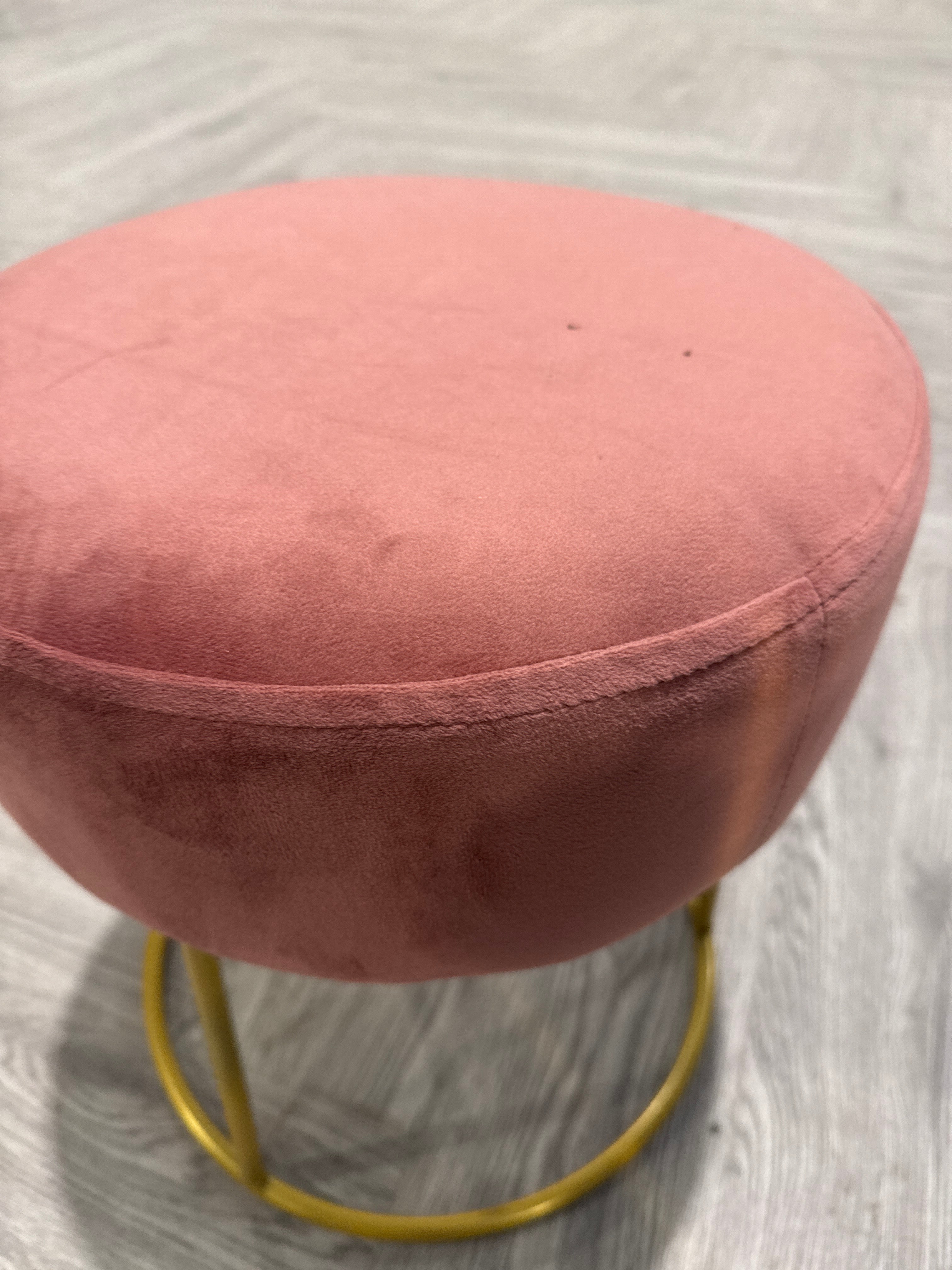 Pink Velvet Footstool with Metal Base