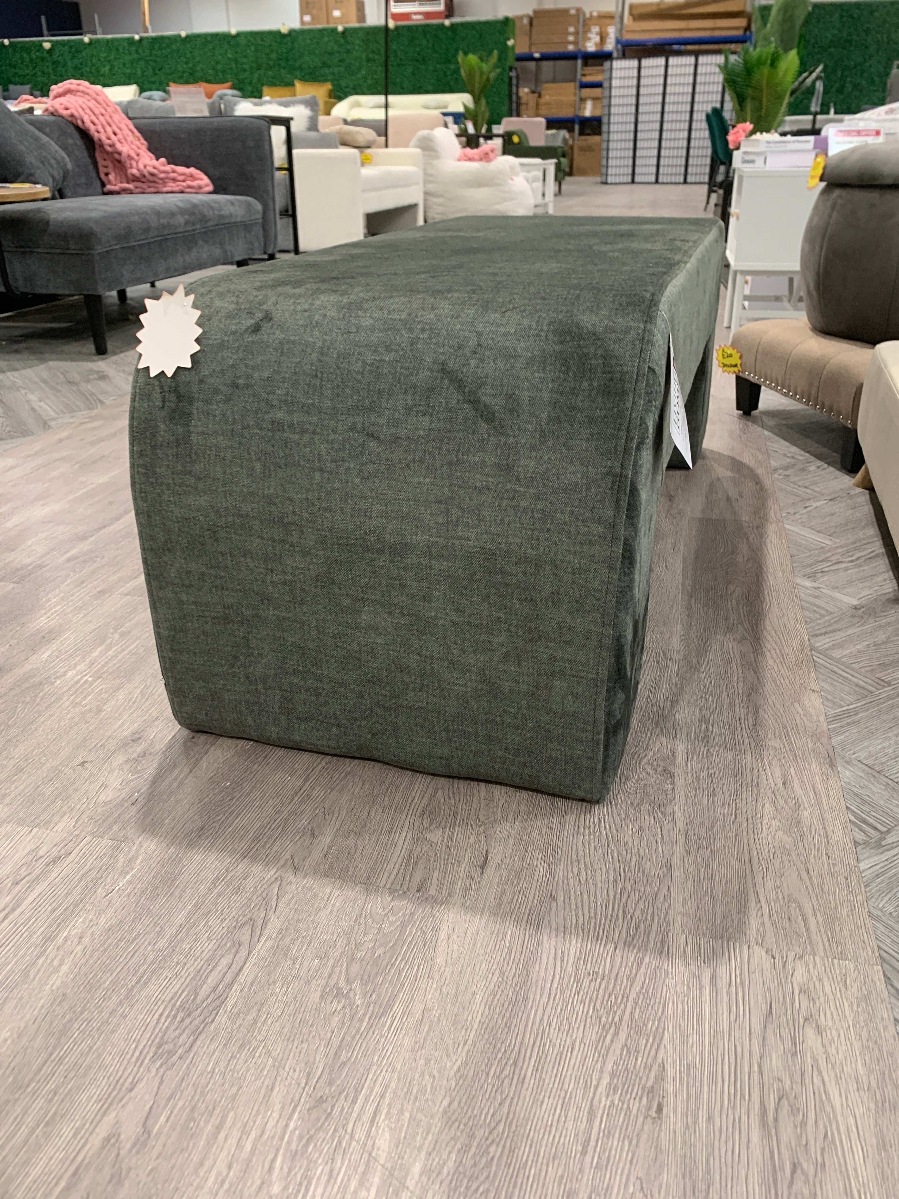 Green Textured Velveteen Bench