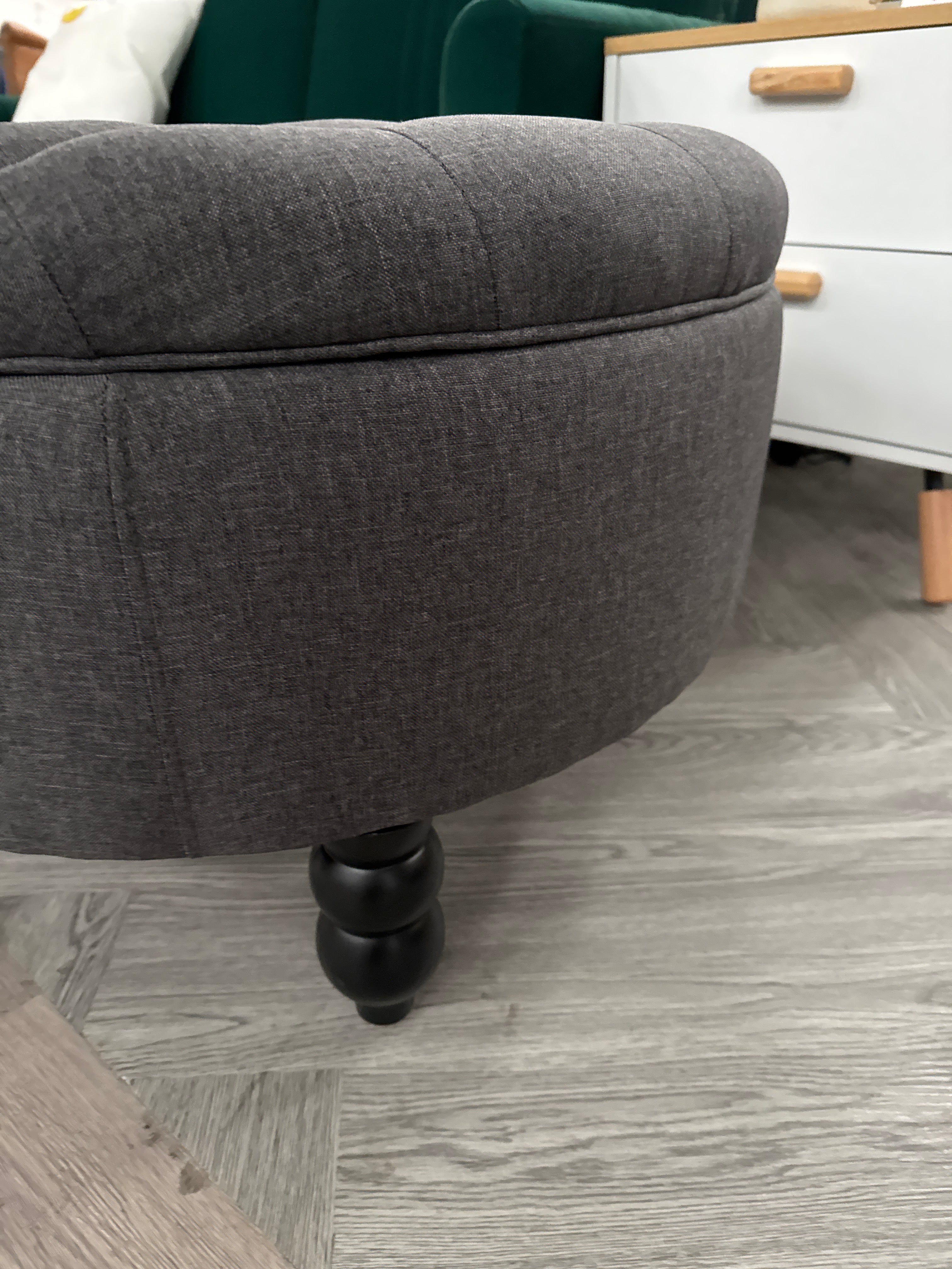 Linen Round Storage footstool with Tray Top Table