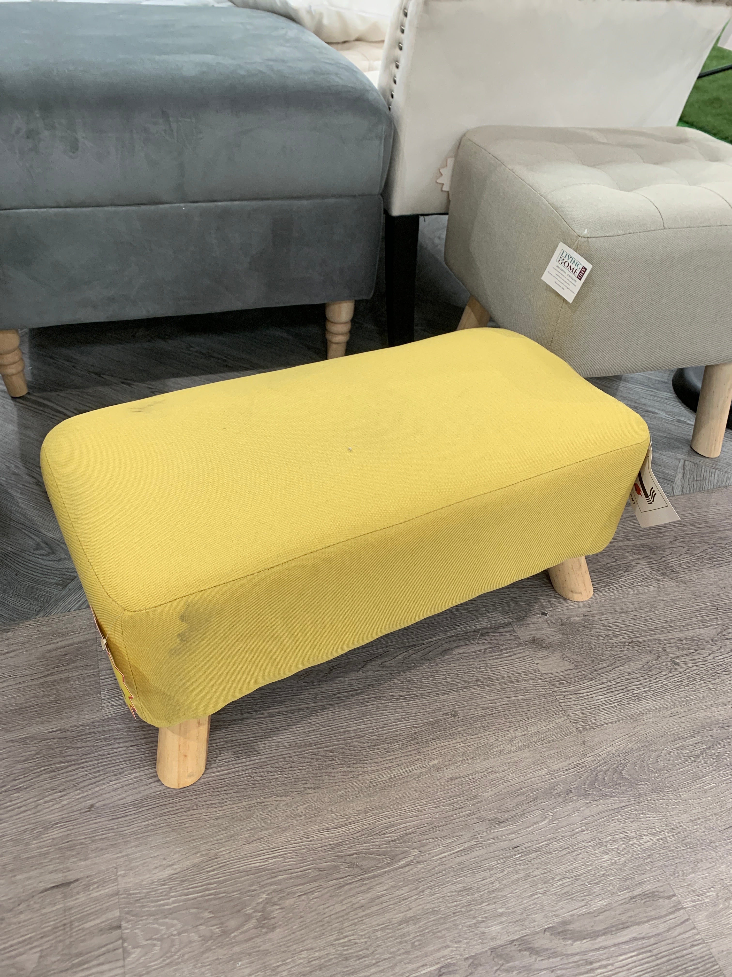 Rectangular Tofu-shaped Footrest with Solid Wooden Legs Yellow