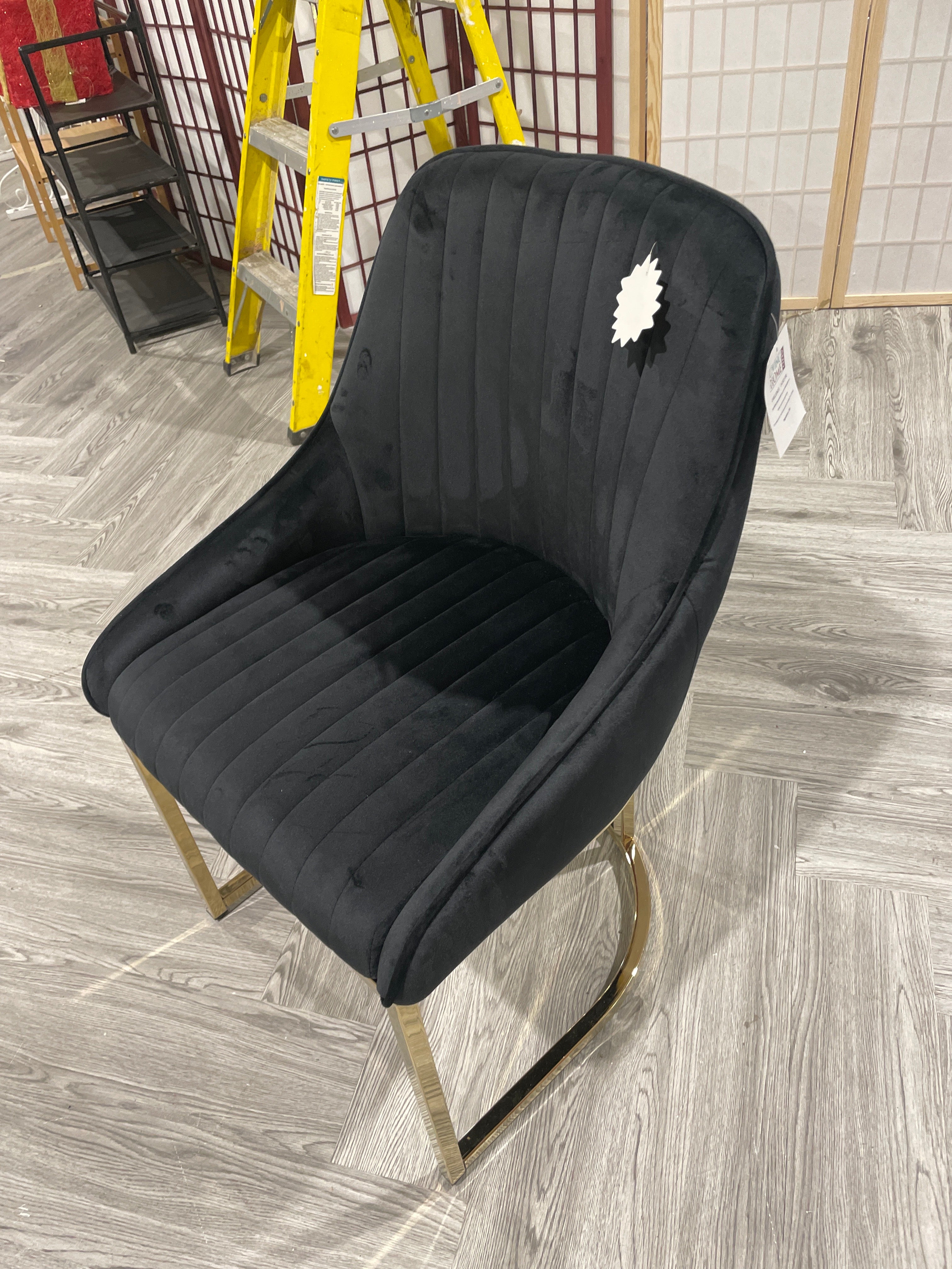 Velvet Upholstered Channel Dining Chair with Metal Base Black 1PC