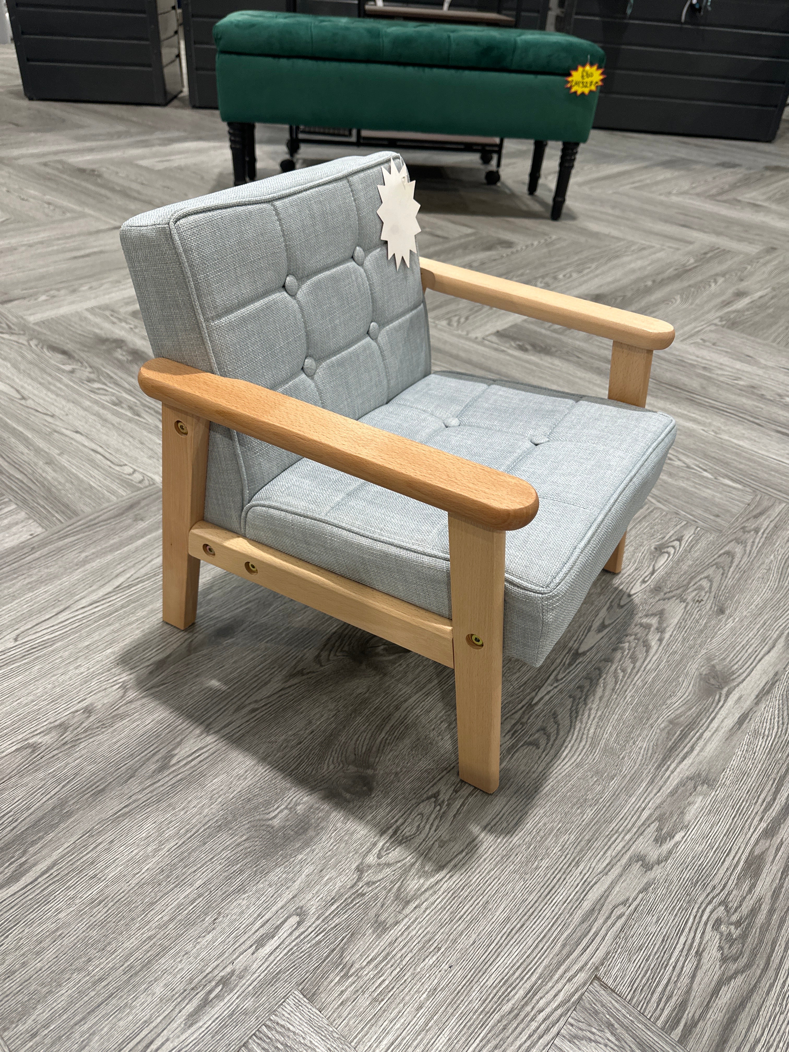Mini Single Buttoned Tufted Armchair for Kids Grey