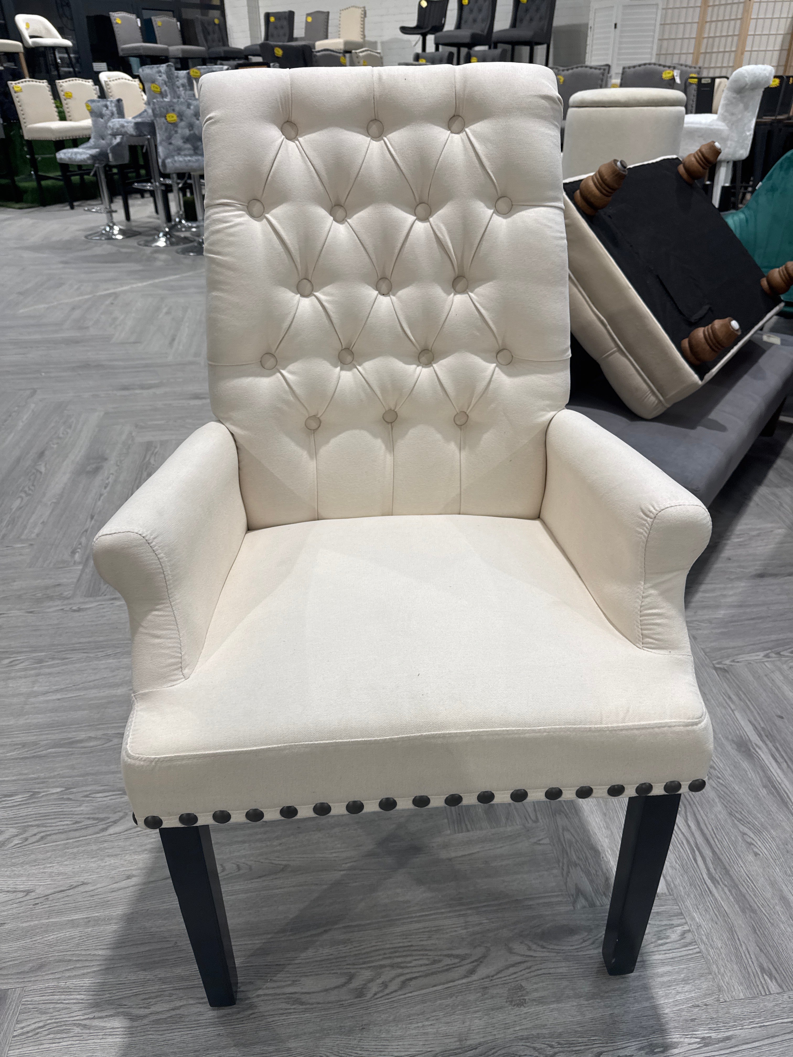 Off-white Upholstered Buttoned Nailhead Trim Dining Chair