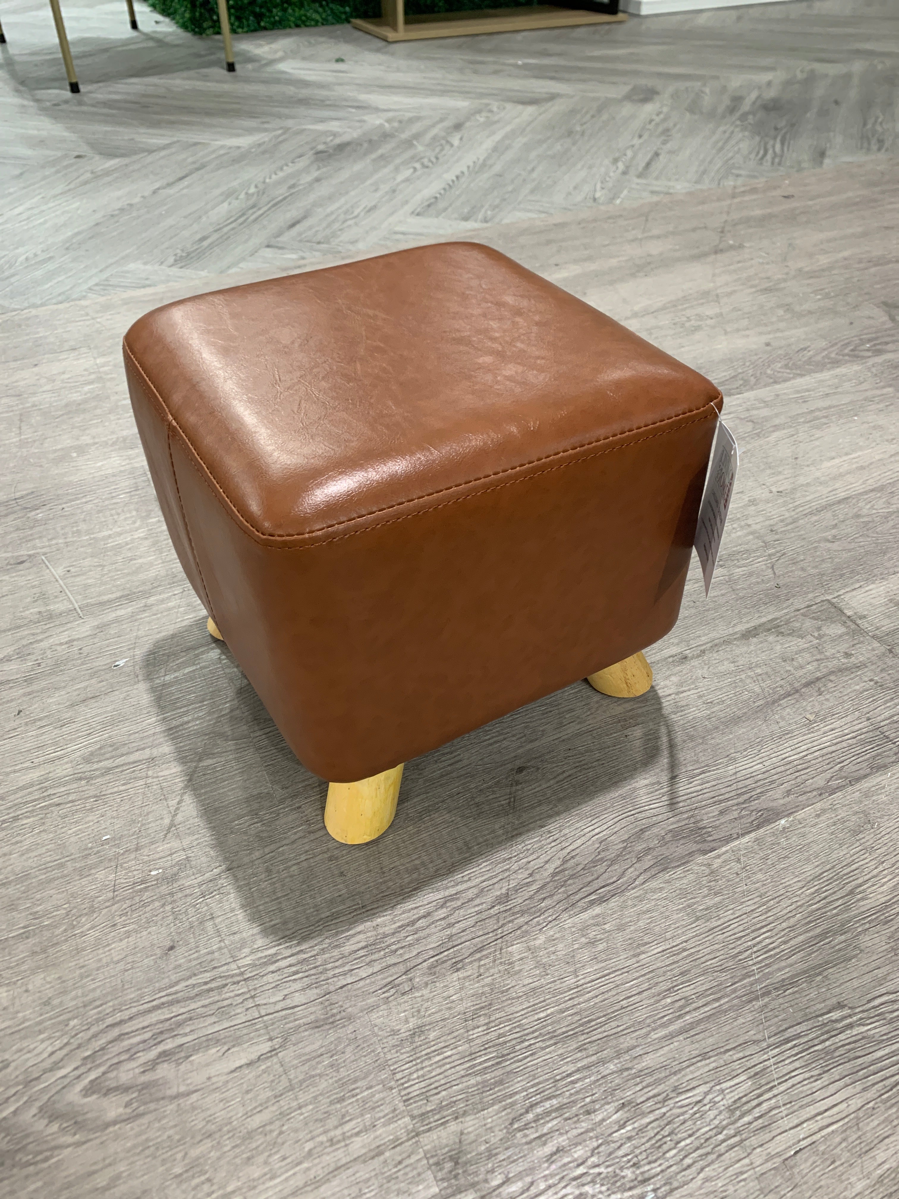 Brown PU Leather Square Footstool
