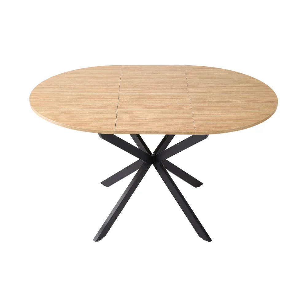 New Extendable Dining Table with MDF Tabletop and Metal Legs Natural