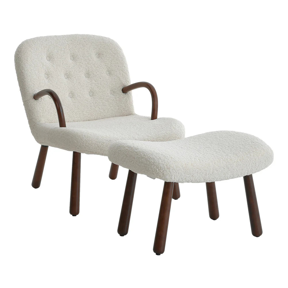 Sherpa Armchair and Footstool Set with Wooden Legs