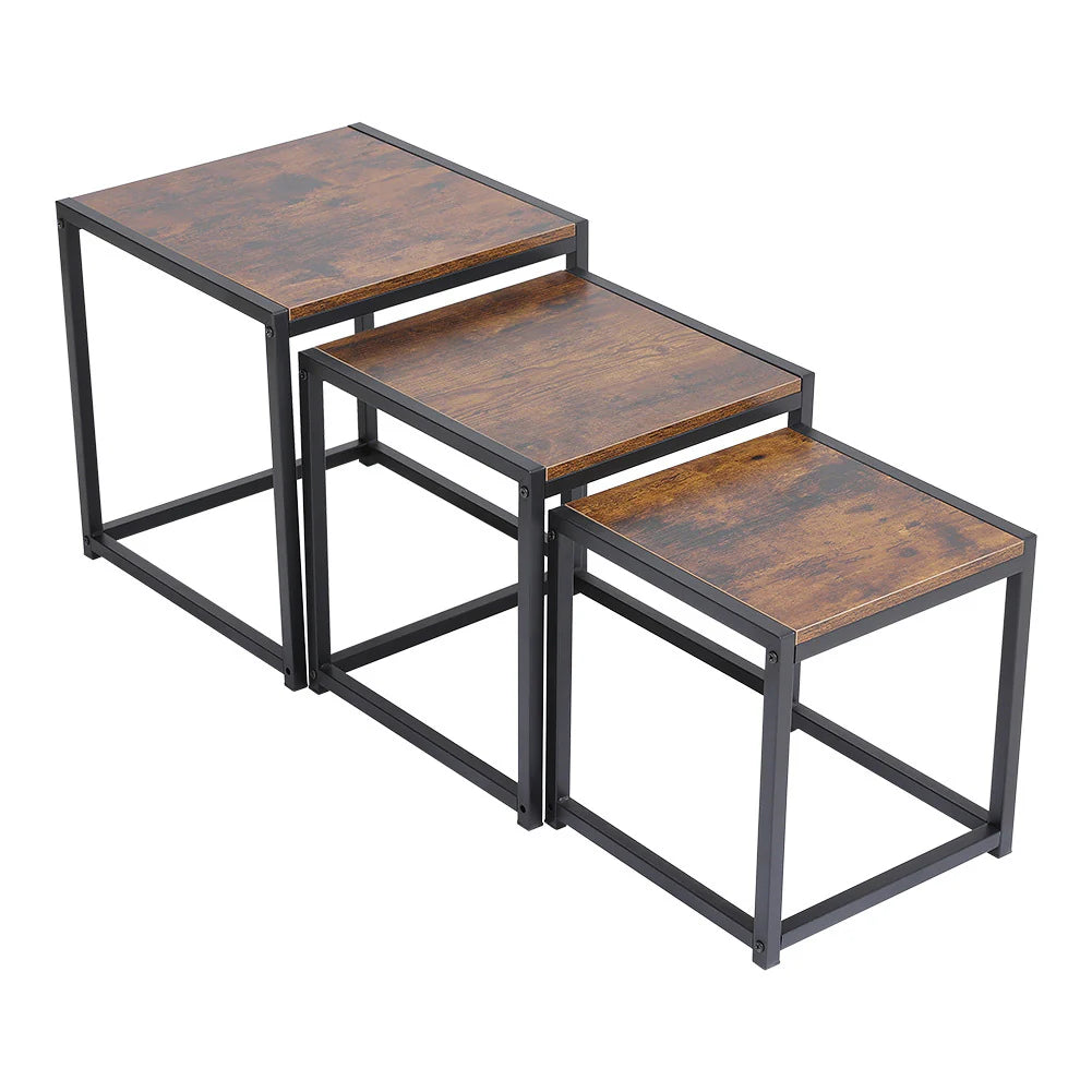 Industrial Style Set of 3 Square Nesting Side Tables