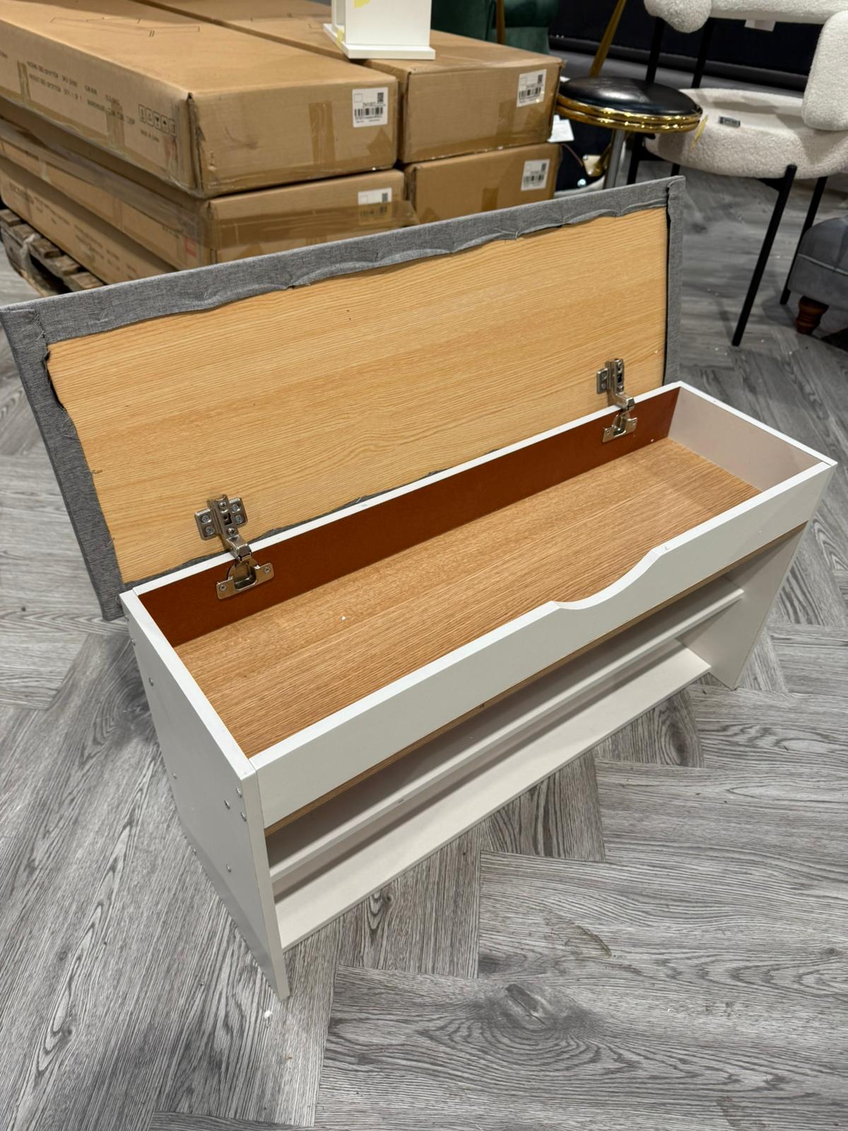 3 Tier Shoe Storage Bench with Padded Seat White and Grey
