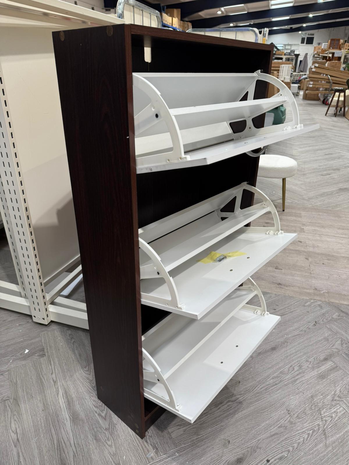 3 Tier Wooden Flip Down Shoe Cabinet with Metal Handles