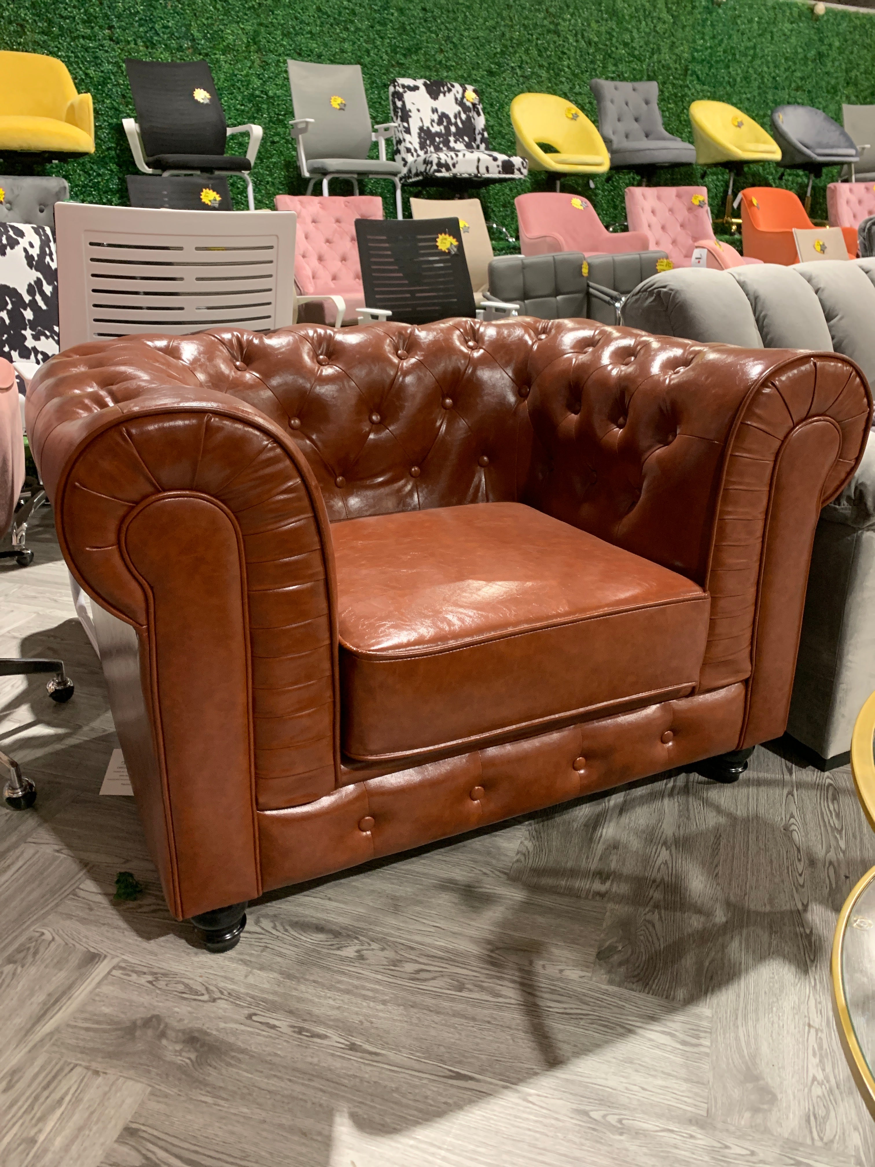 Brown PU Leather Chesterfield Armchair Single Sofa