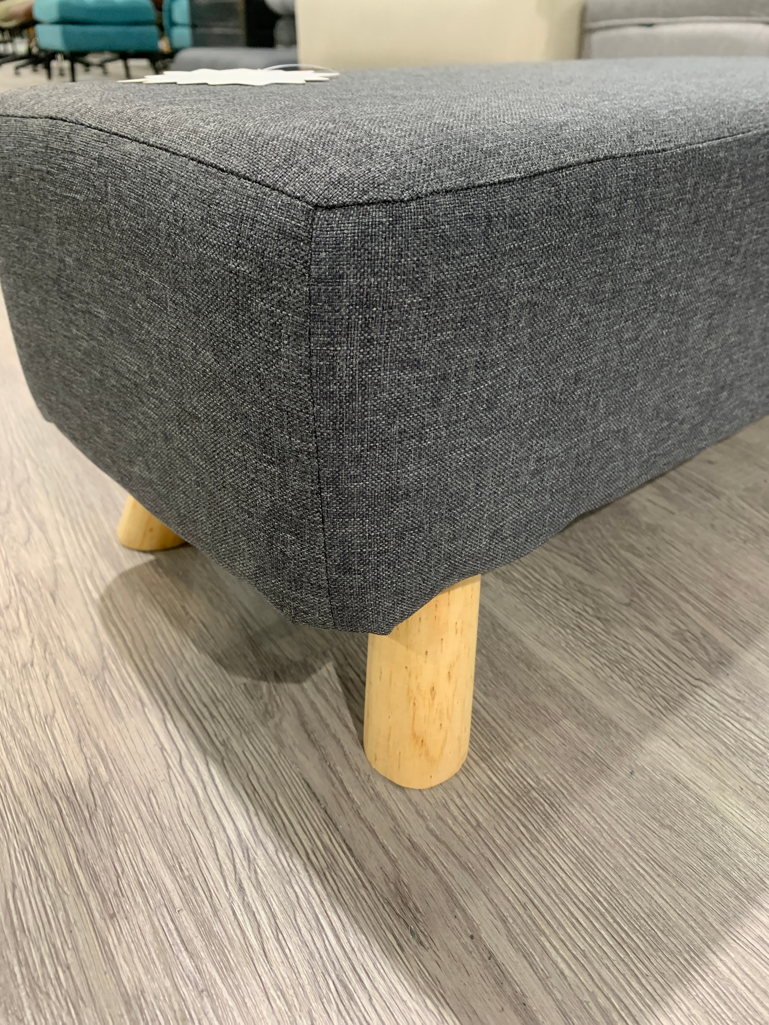 Tofu-shaped Footrest with Solid Wooden Legs Dark Grey