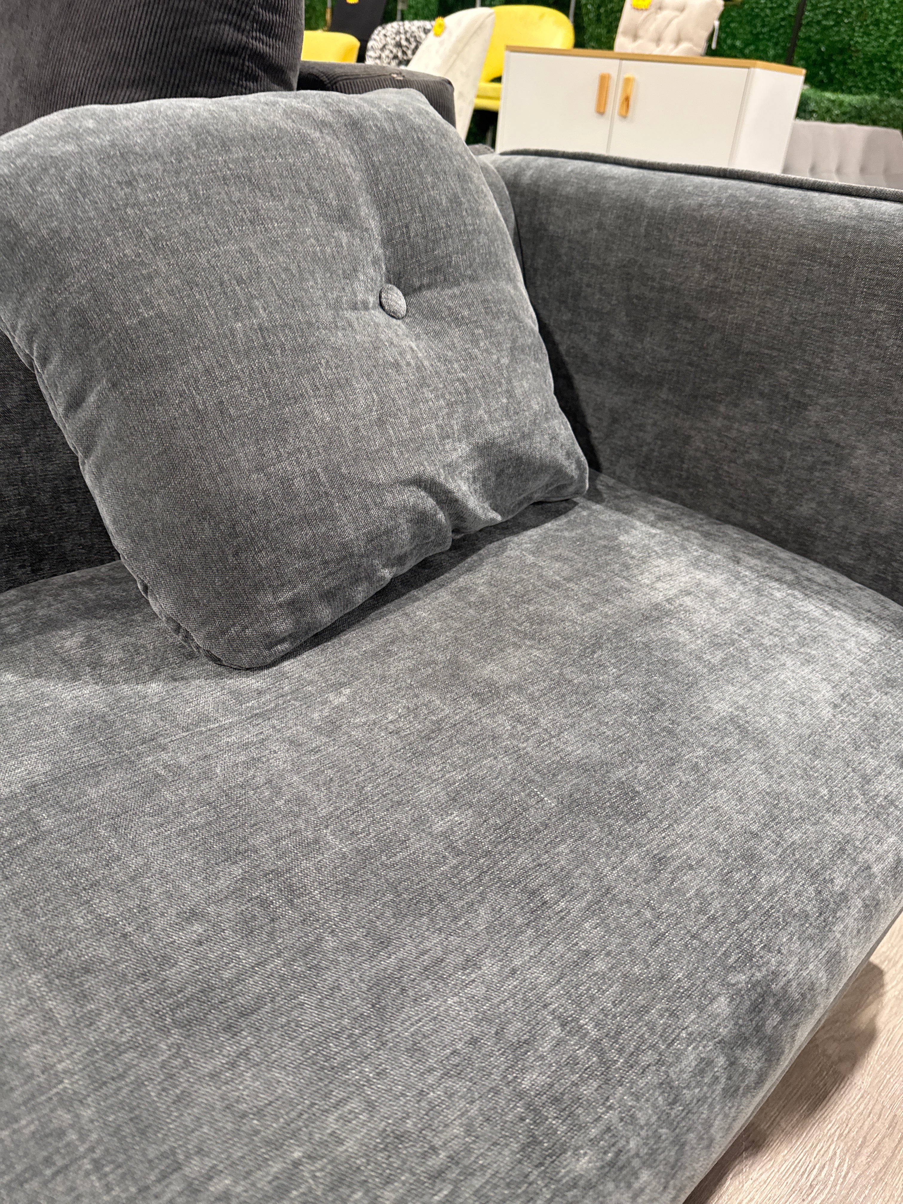 Grey Linen Chaise Lounge with Tray Table