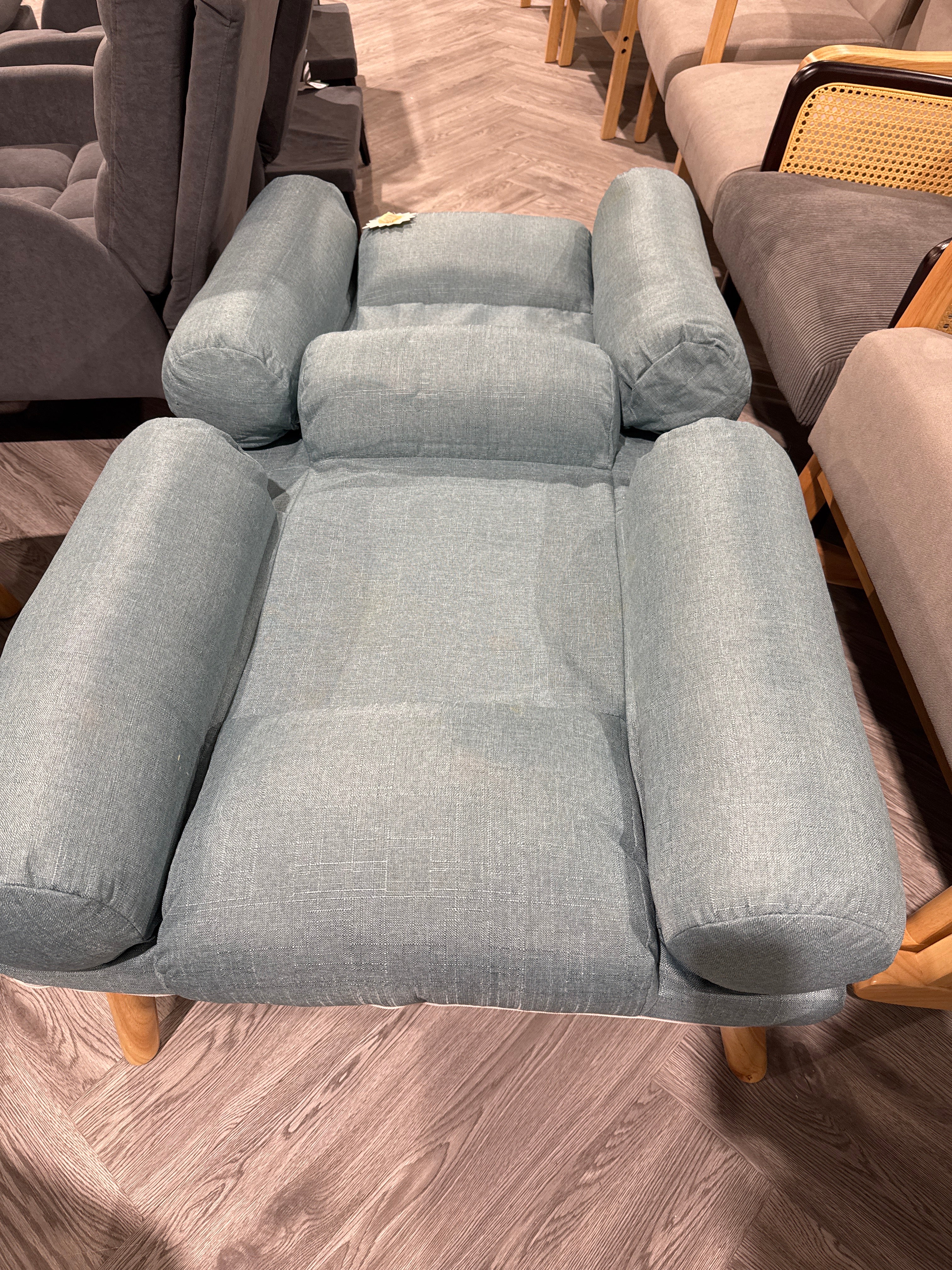 Teal Leisure Recliner and Footstool Set with Wooden Legs