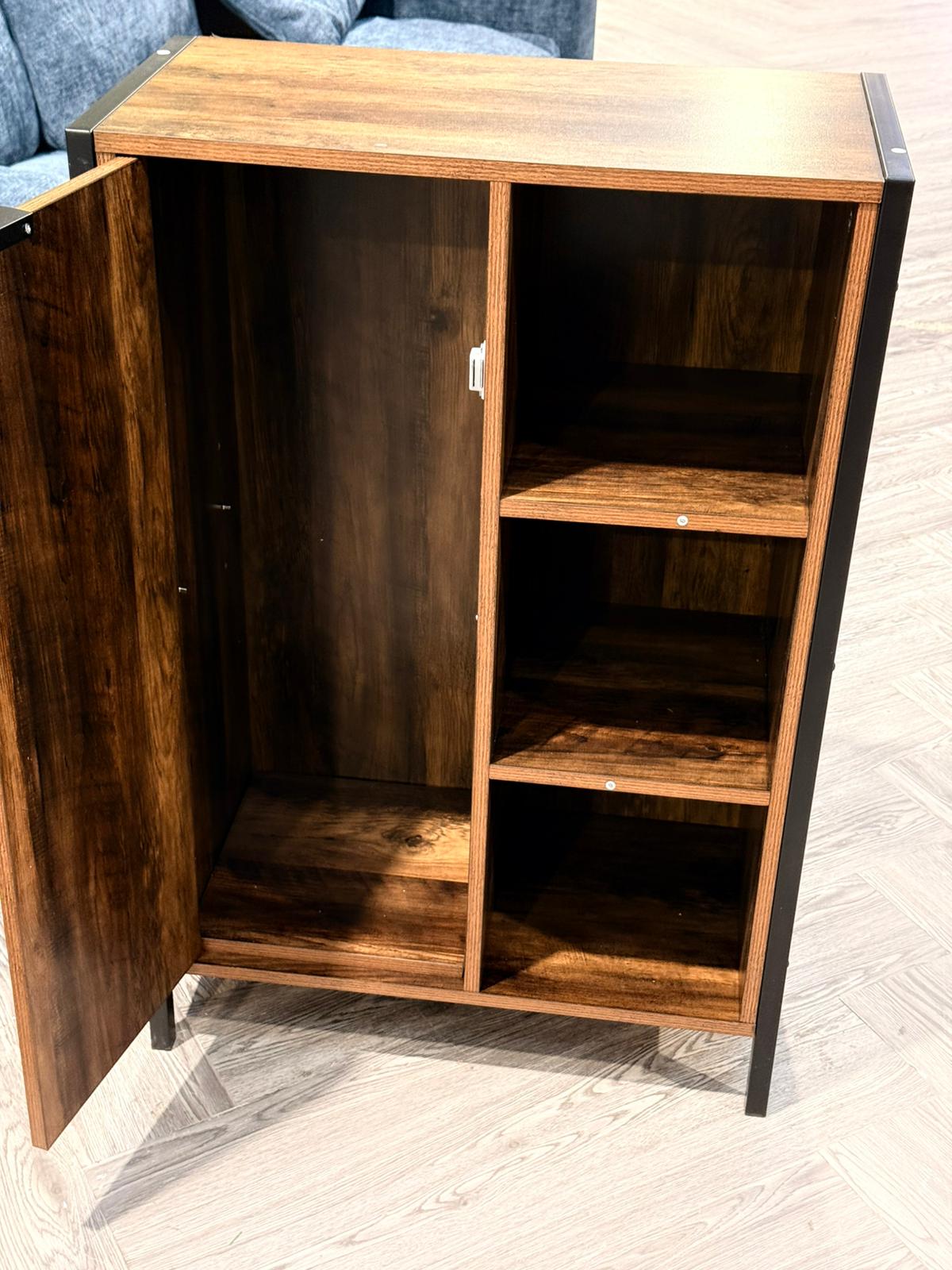 Single door Storage Cabinet with Metal Frame Oak