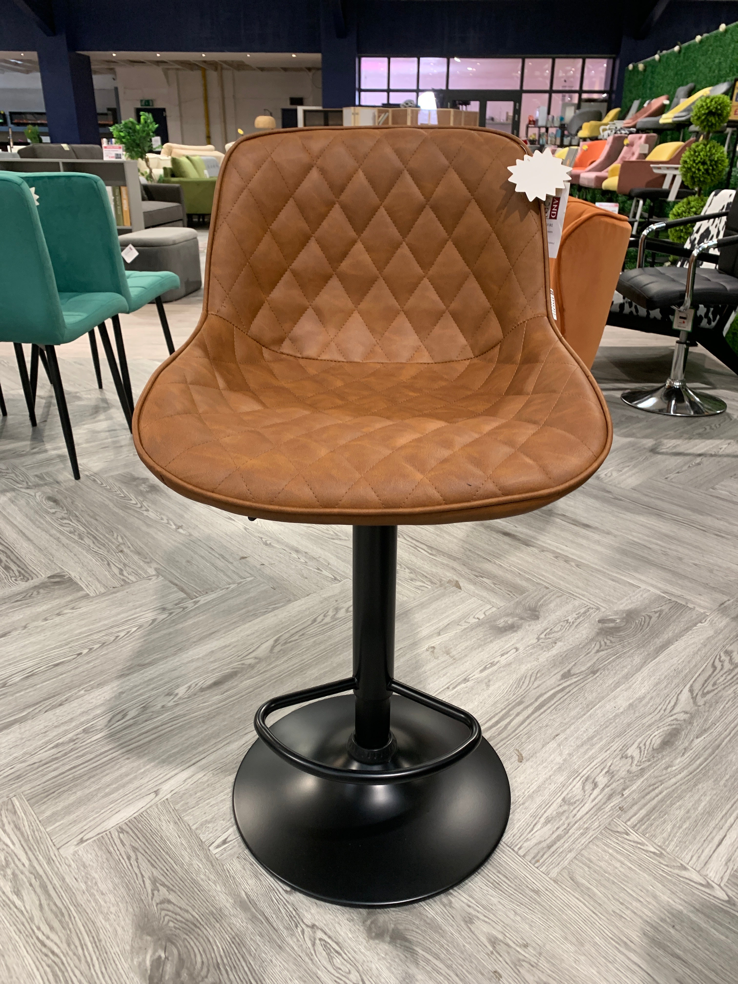 Brown PU Leather Counter Swivel Height Bar Stool with Footrest 1PC