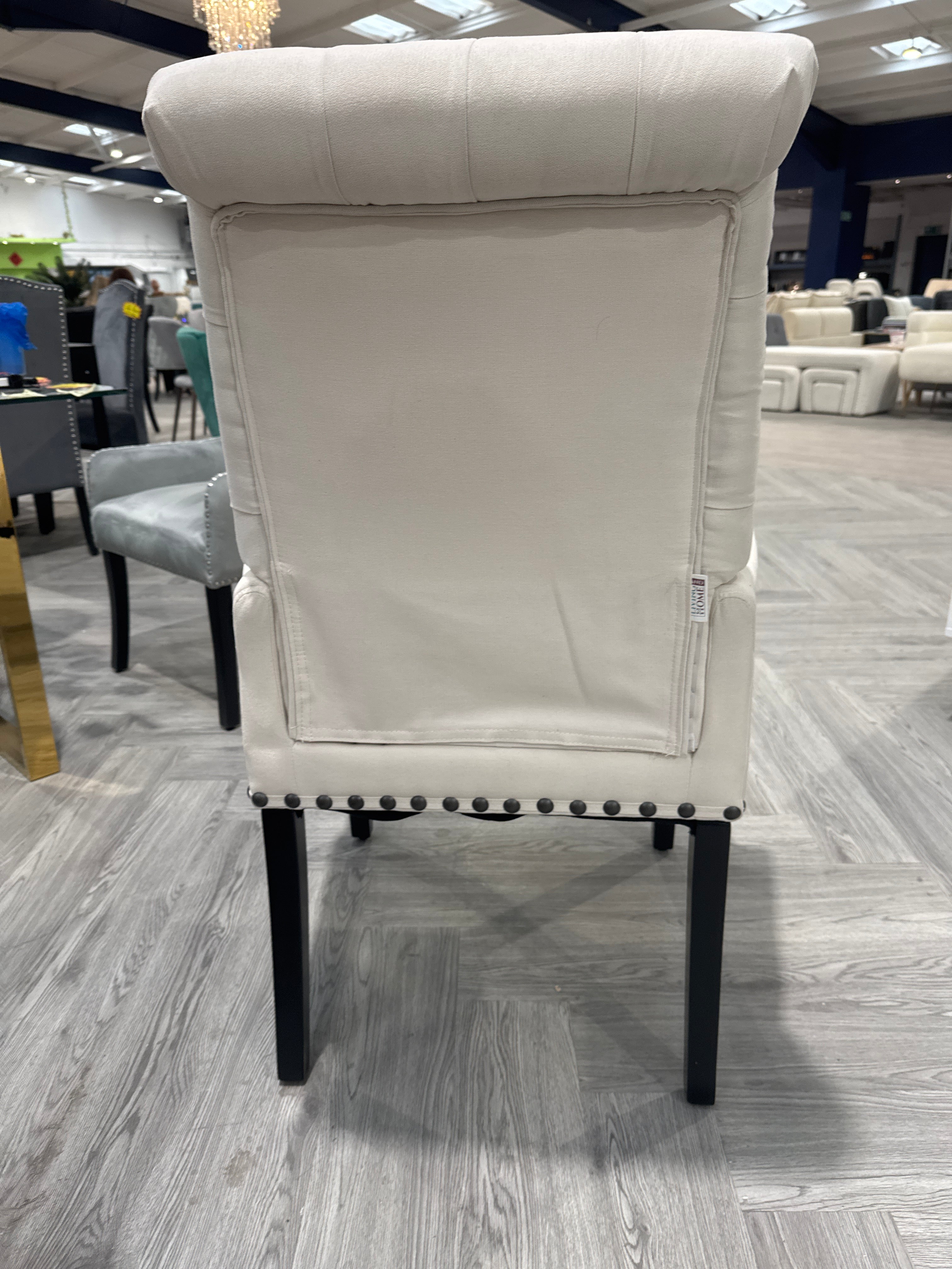 Off-white Upholstered Buttoned Nailhead Trim Dining Chair