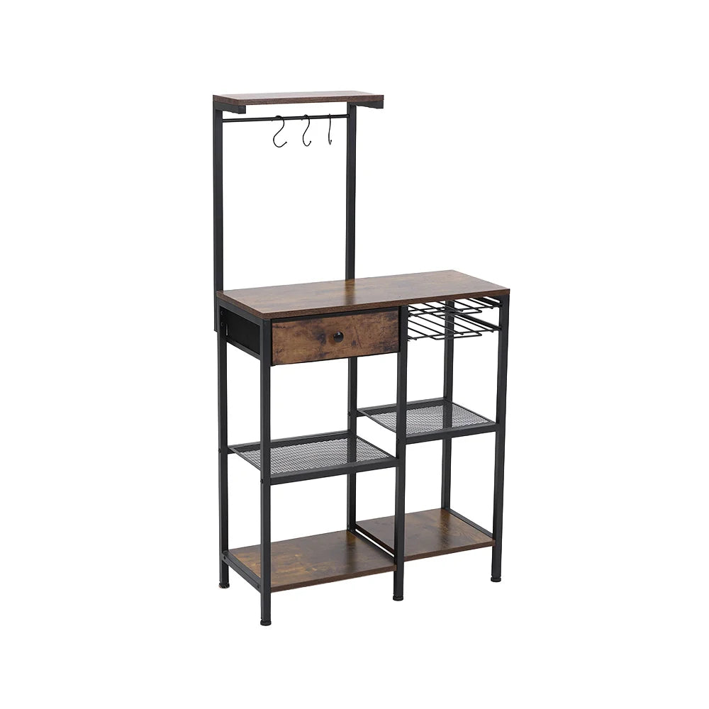 New Coffee Bar Station Kitchen Bakers Rack Storage Shelf with Drawer