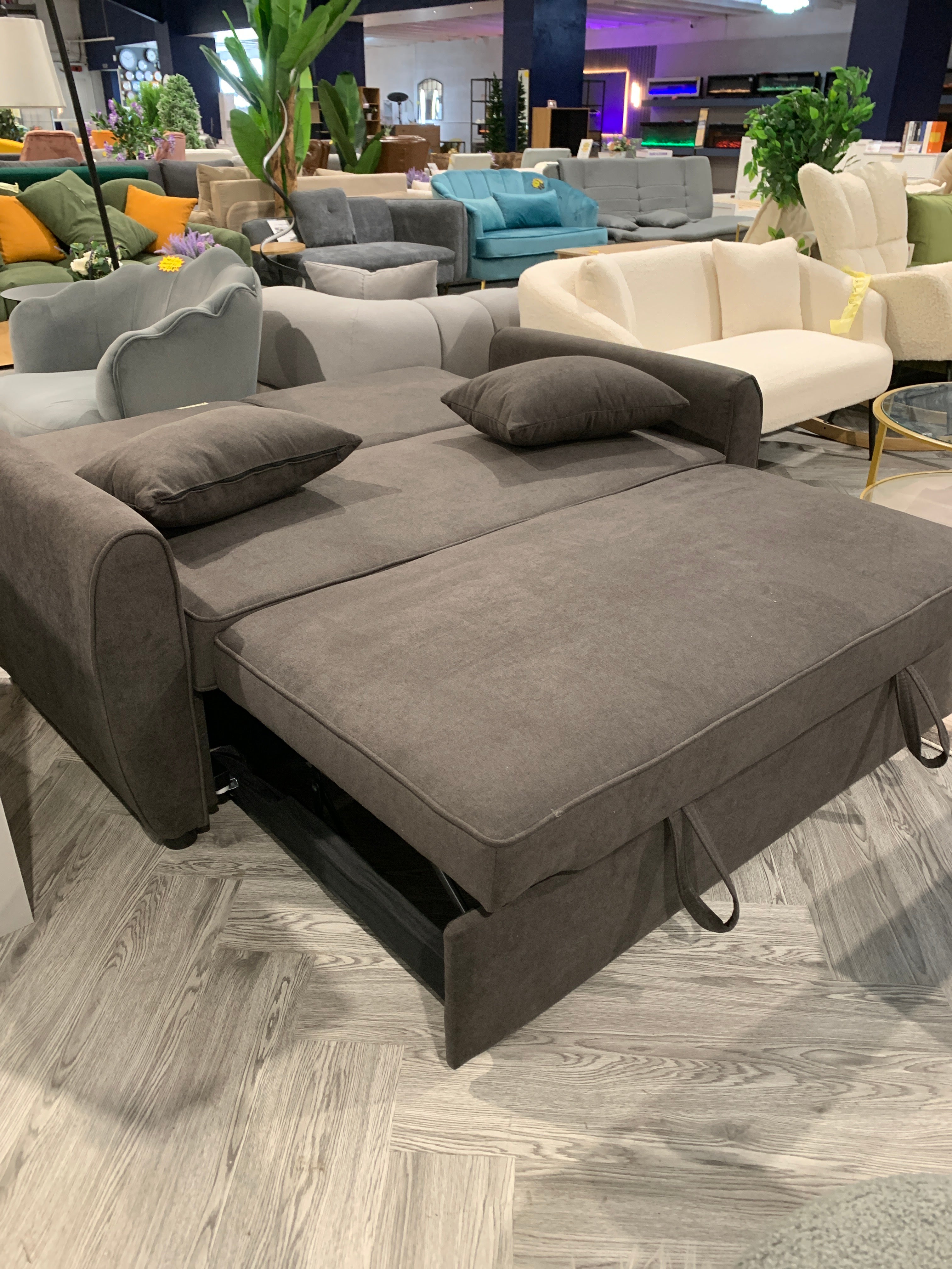 Grey Convertible Sofa Bed with 2 Pillows