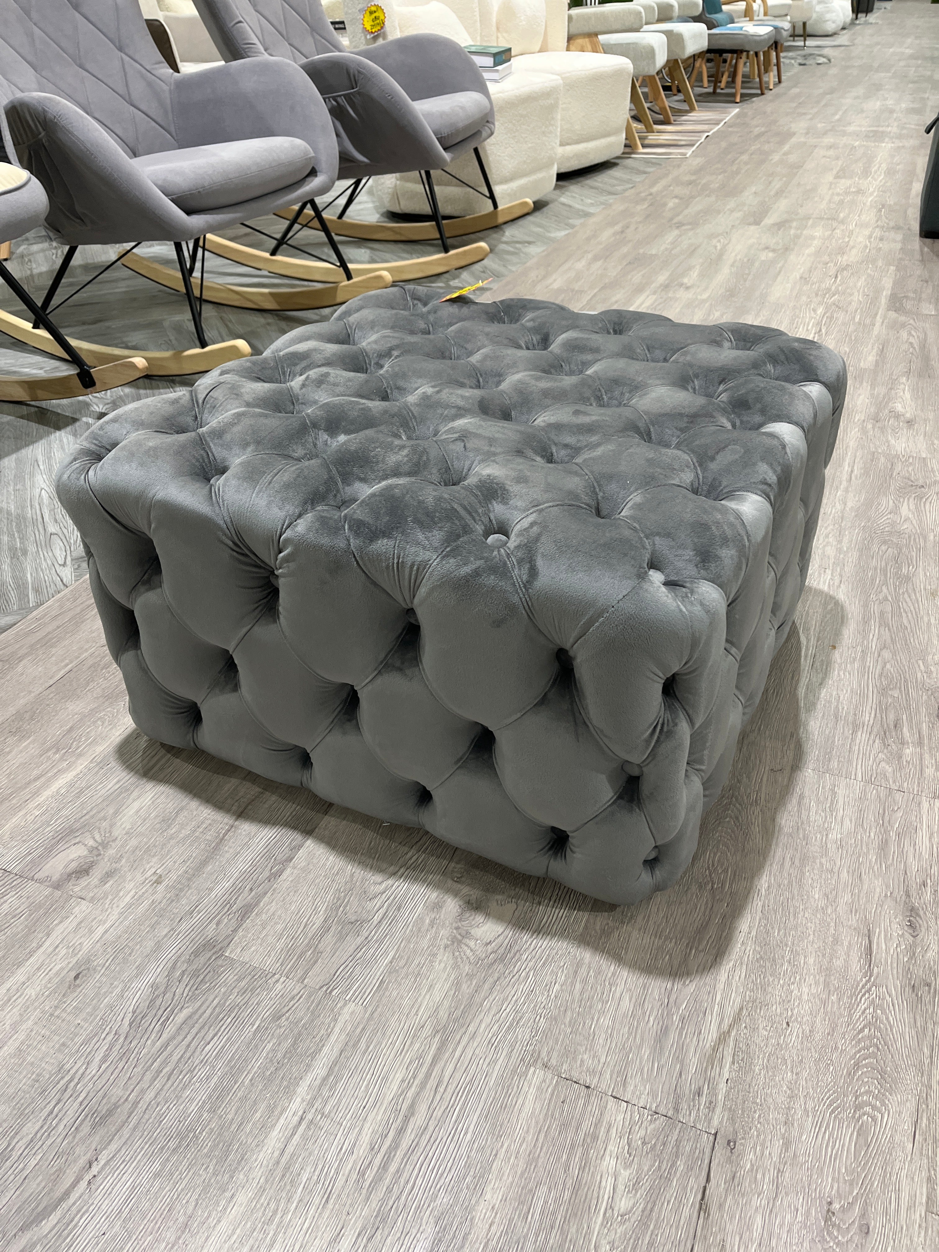 Square Velvet Upholstered Buttoned Footstool Ottoman