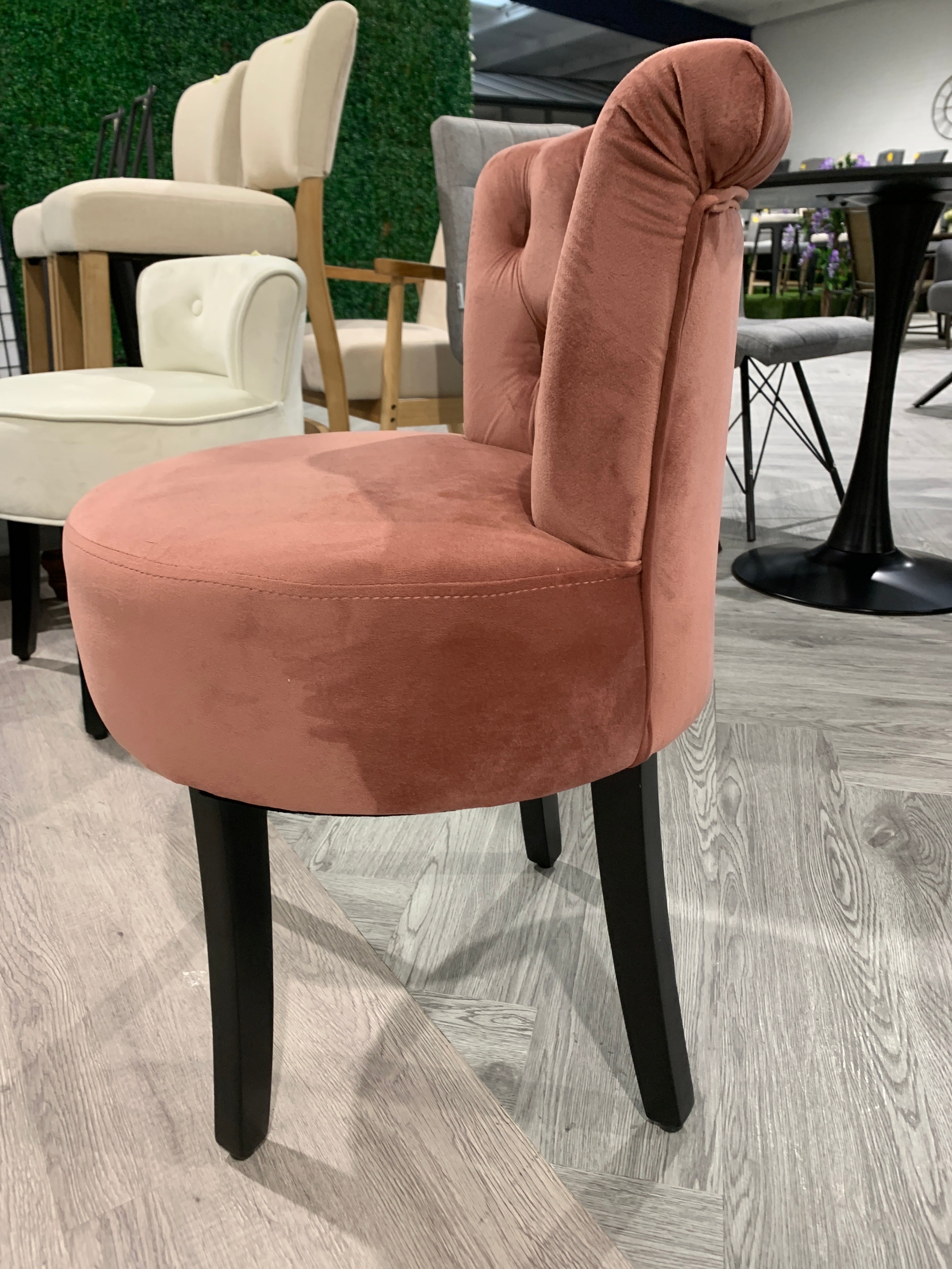 Pink Upholstered Buttoned Stool for Dressing Table