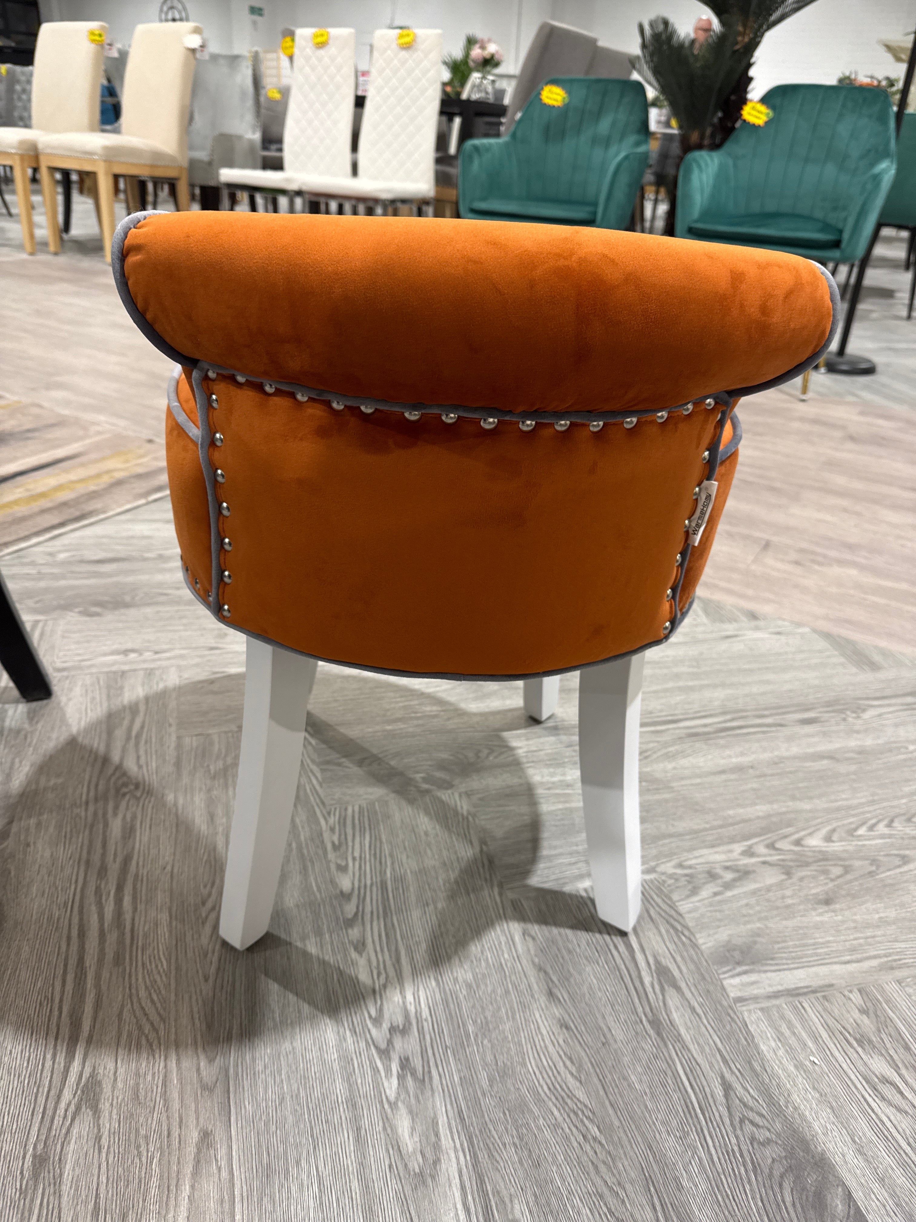 Vintage Low Back Make-up Chair with Wooden White Legs Orange